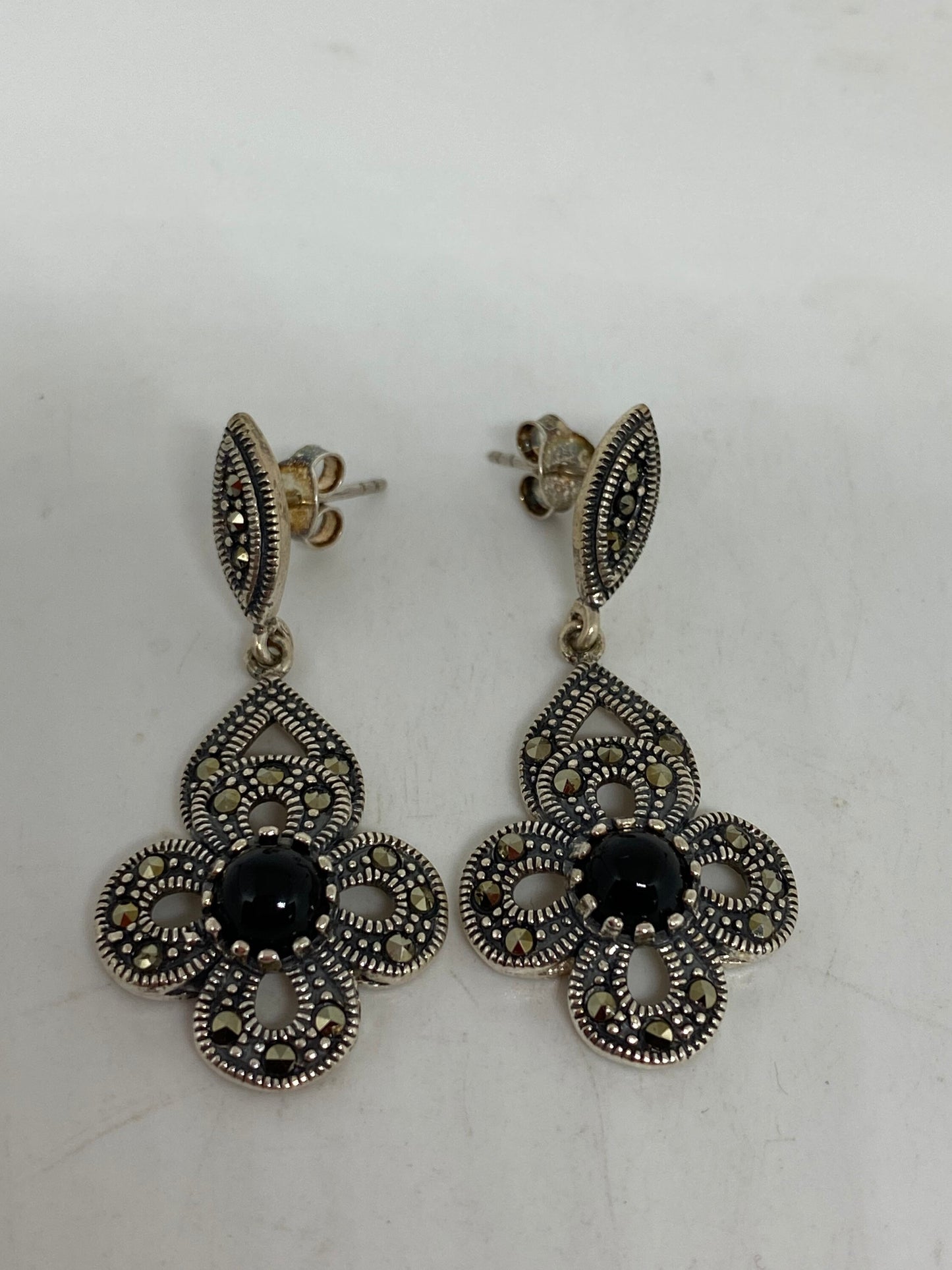 Vintage Marcasite 925 Sterling Silver Dangle Earrings