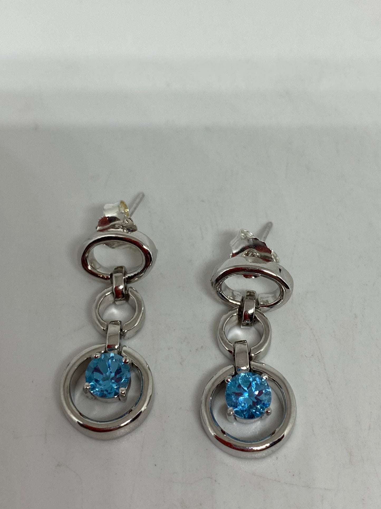 Vintage Genuine Blue Topaz Gemstone 925 Sterling Silver Earrings