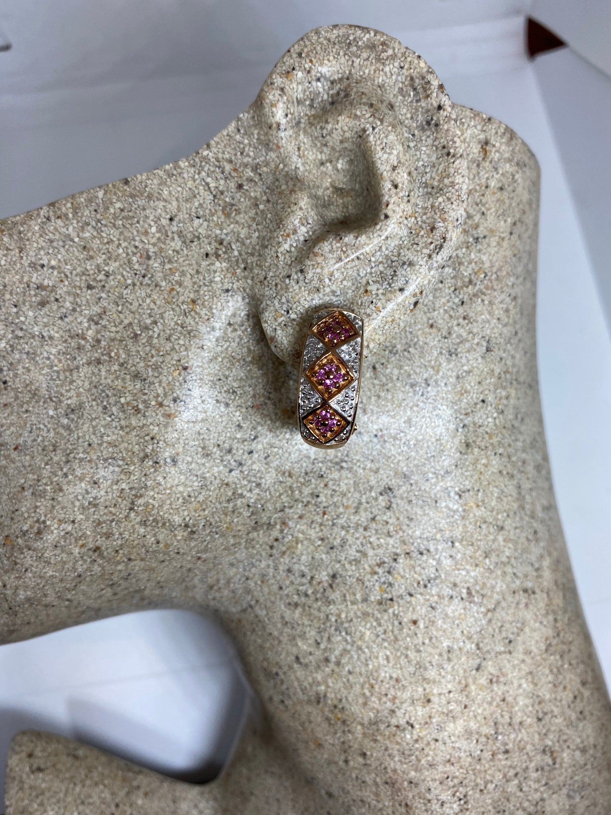 Vintage Handmade Golden Sterling Silver Deep Pink Ruby Earrings