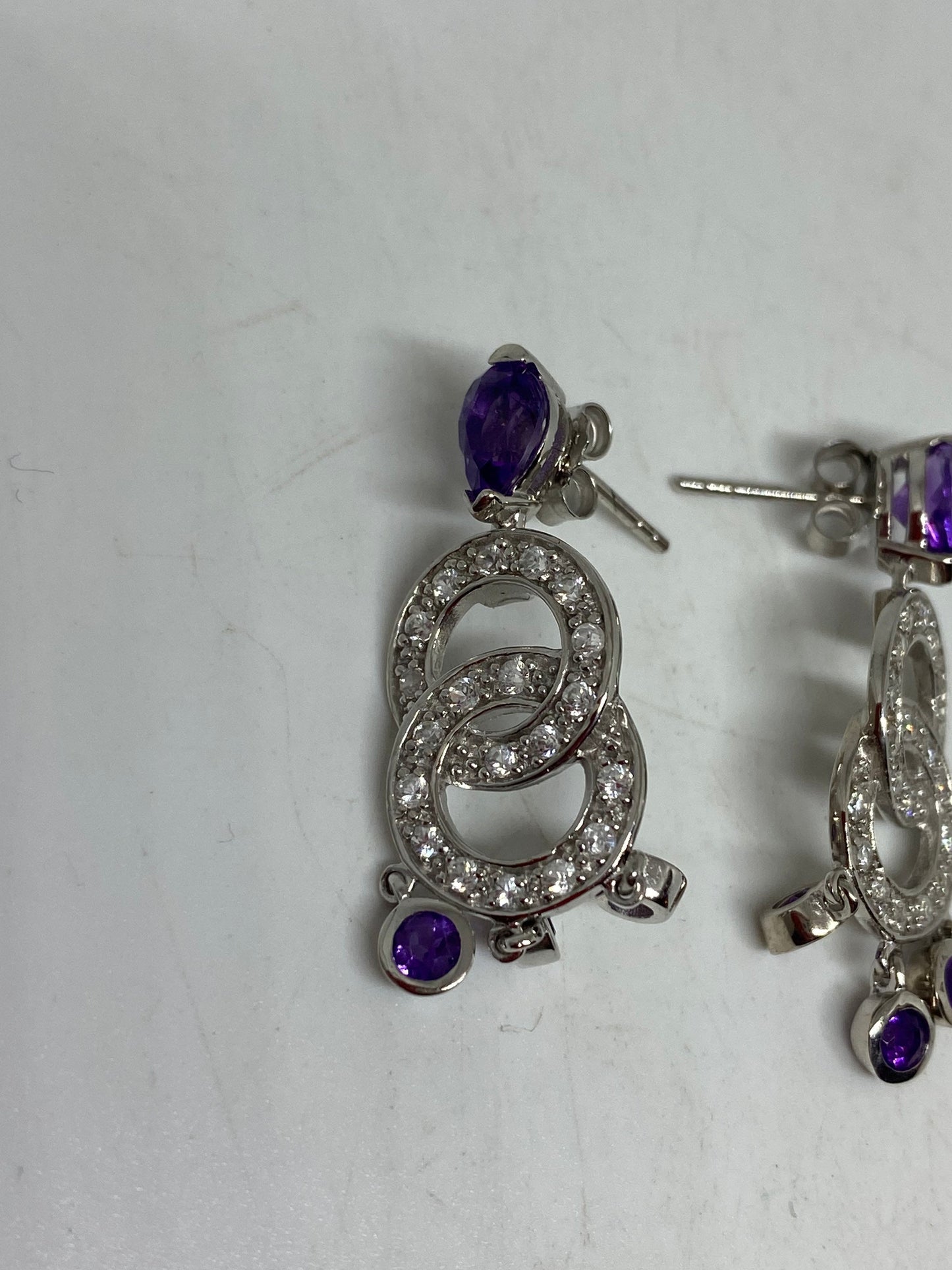 Vintage Amethyst Earrings 925 Sterling Silver Dangle