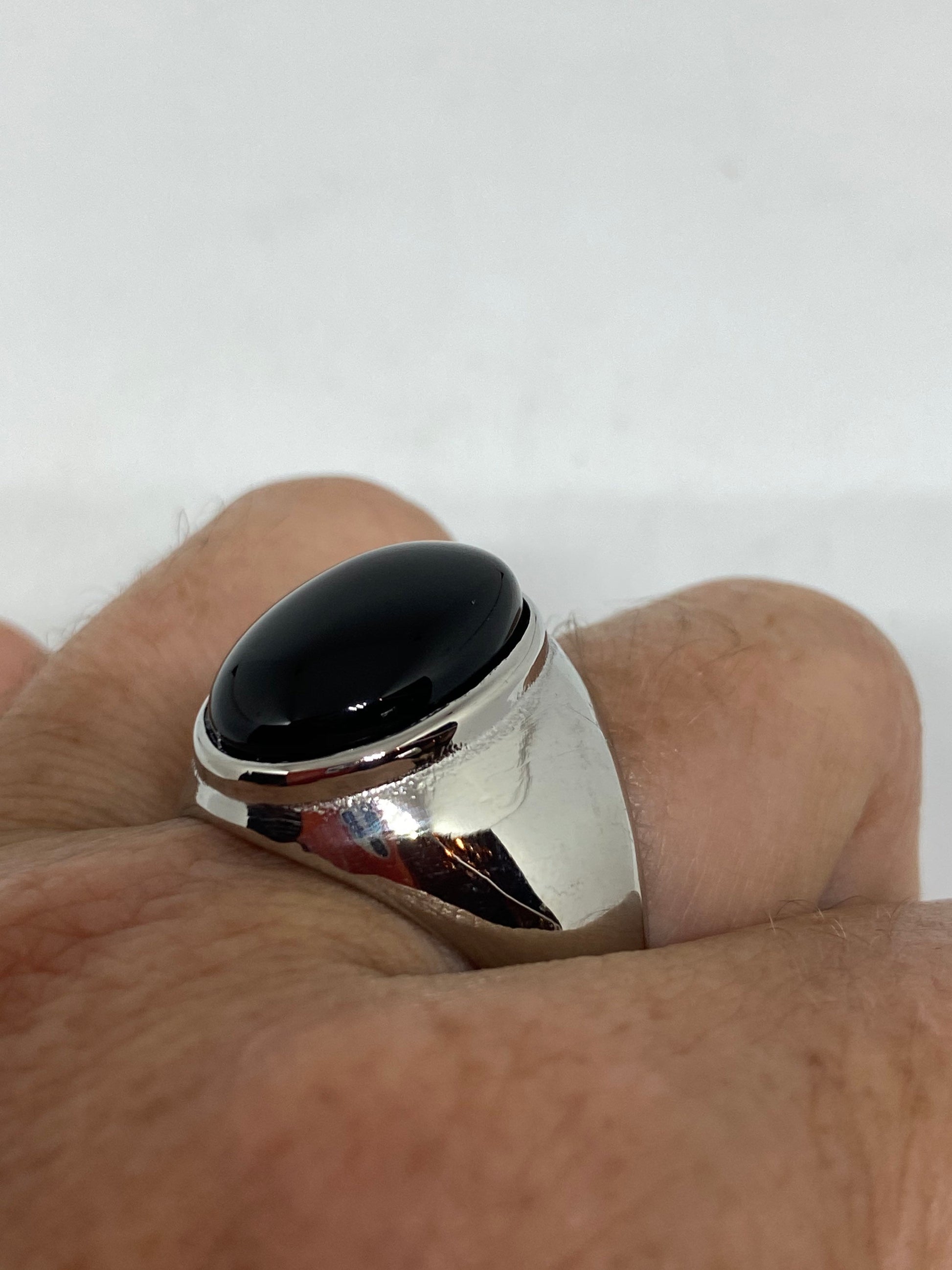Vintage Black Onyx Stainless Steel Mens Ring