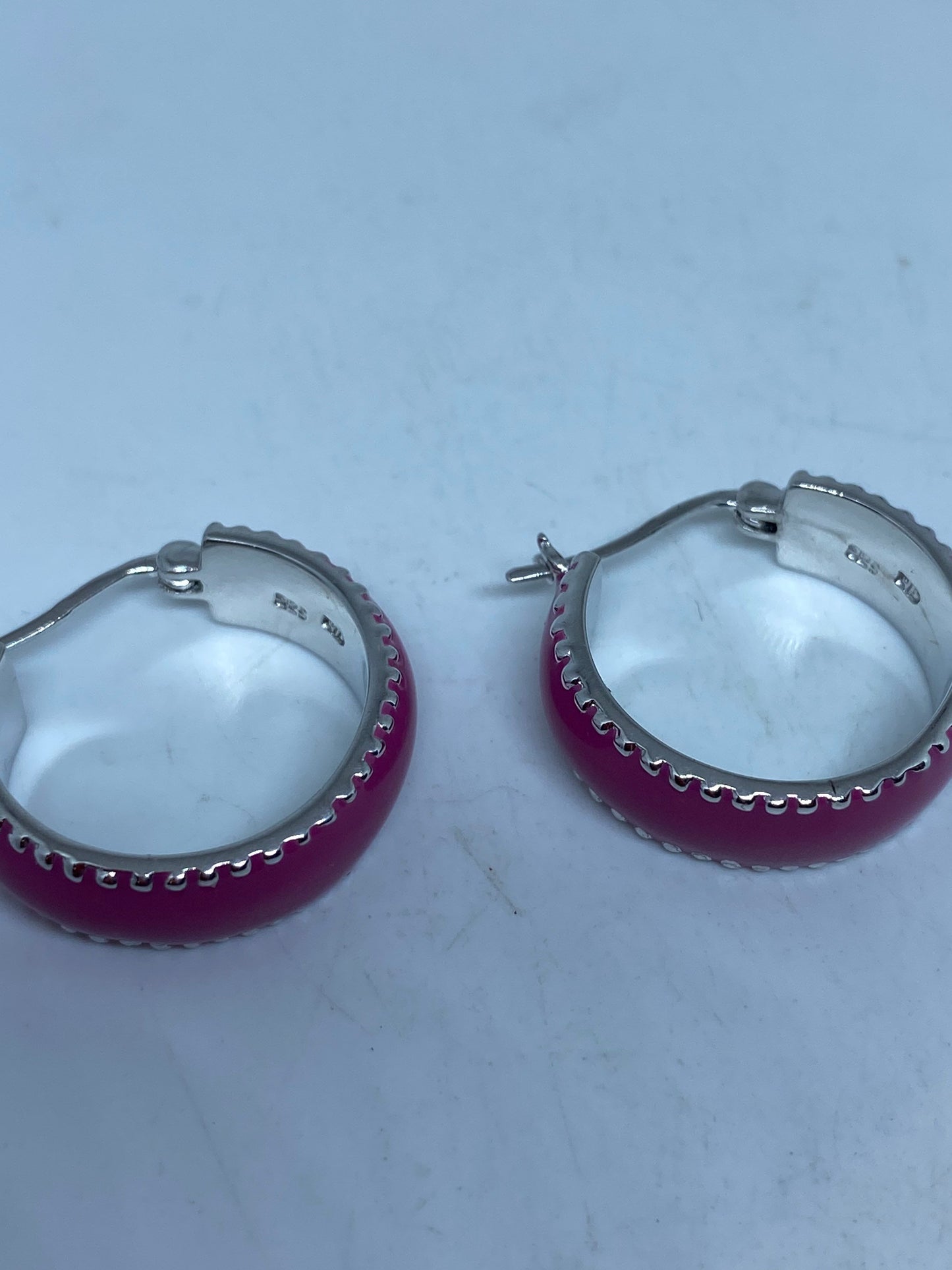 Vintage Pink Enamel Hoop Earrings