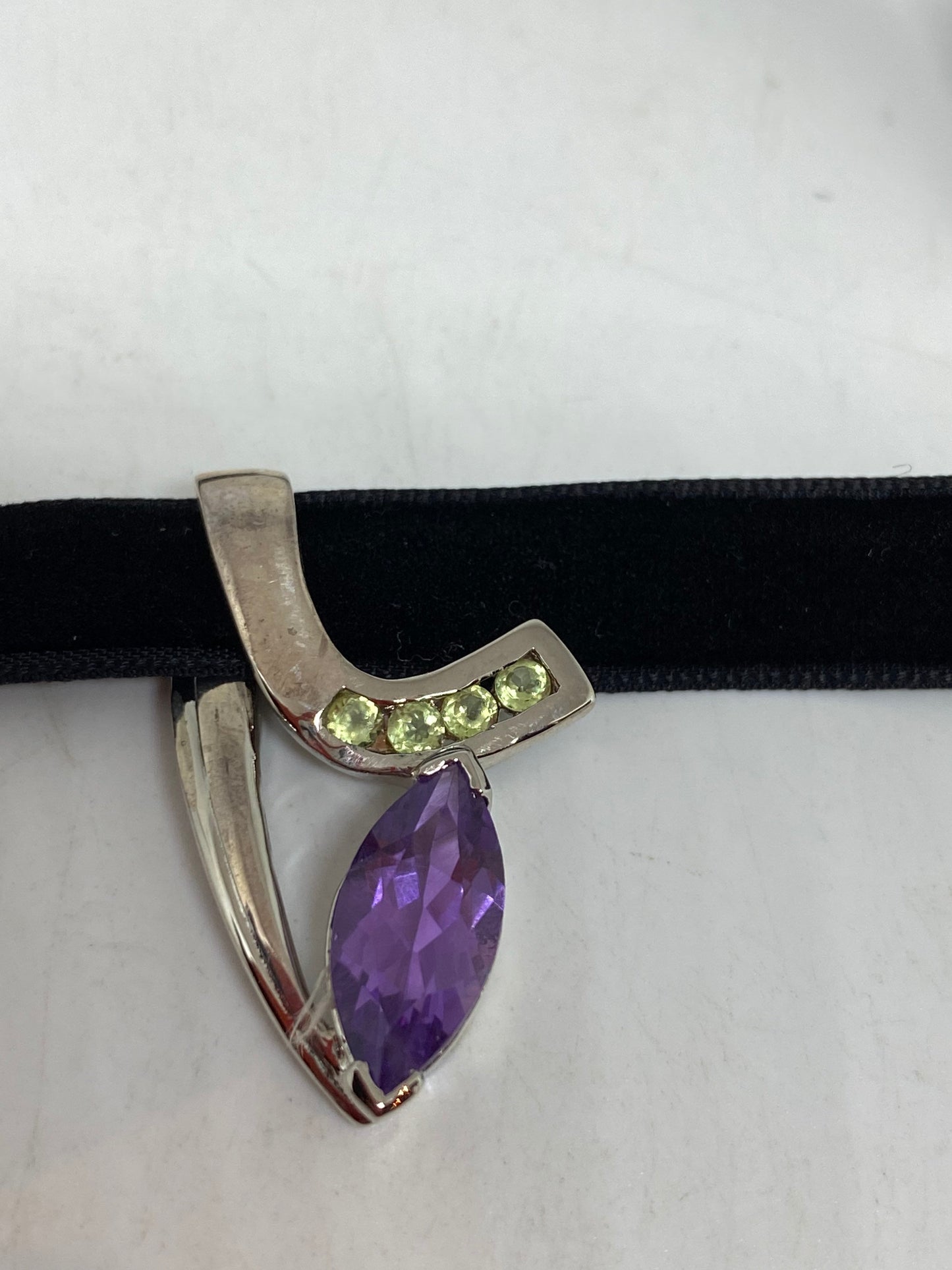 Vintage Purple Amethyst Peridot Choker 925 Sterling Silver Pendant