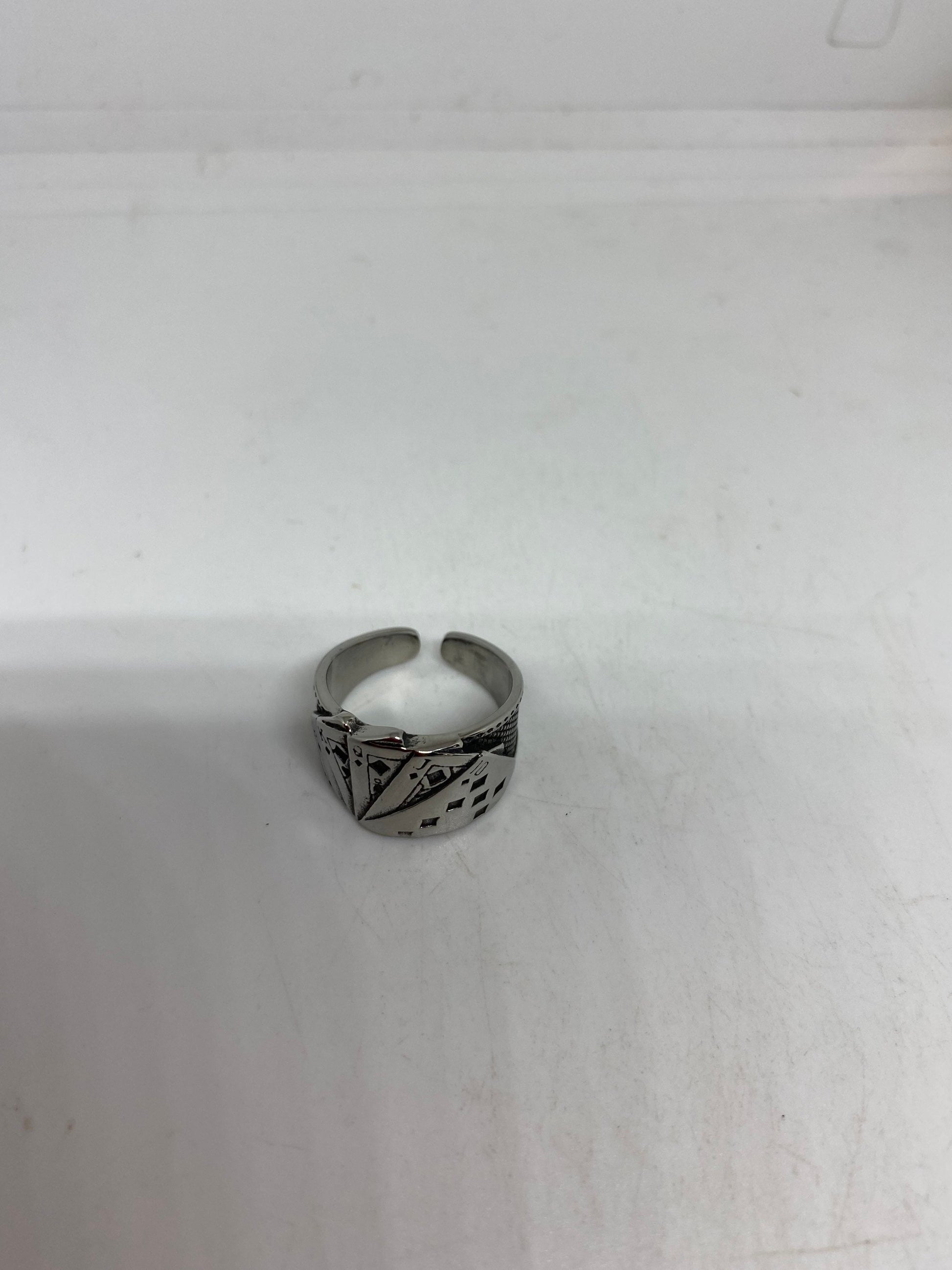 Vintage Diamond Royal Flush Stainless Steel Band Ring