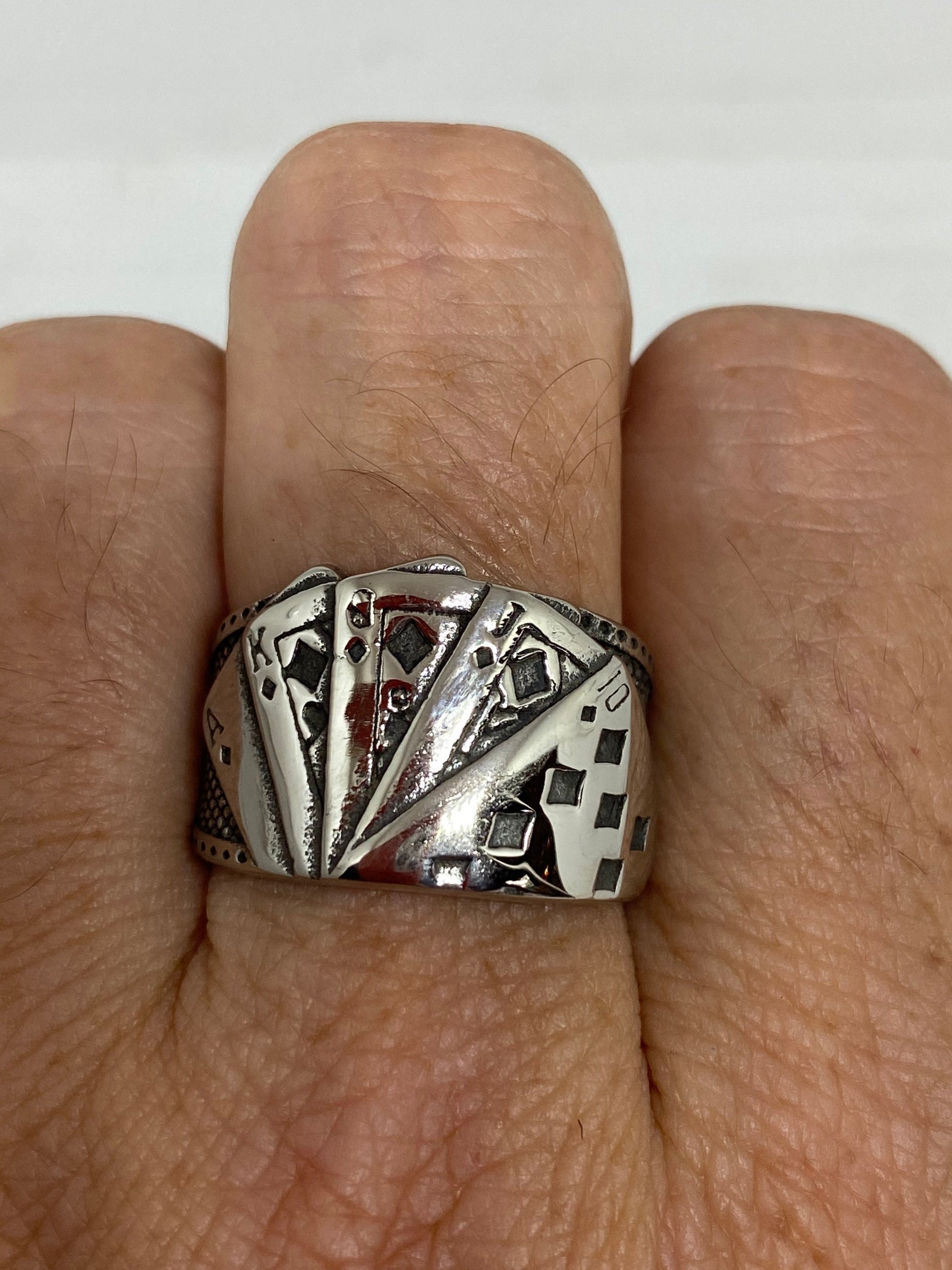Vintage Diamond Royal Flush Stainless Steel Band Ring