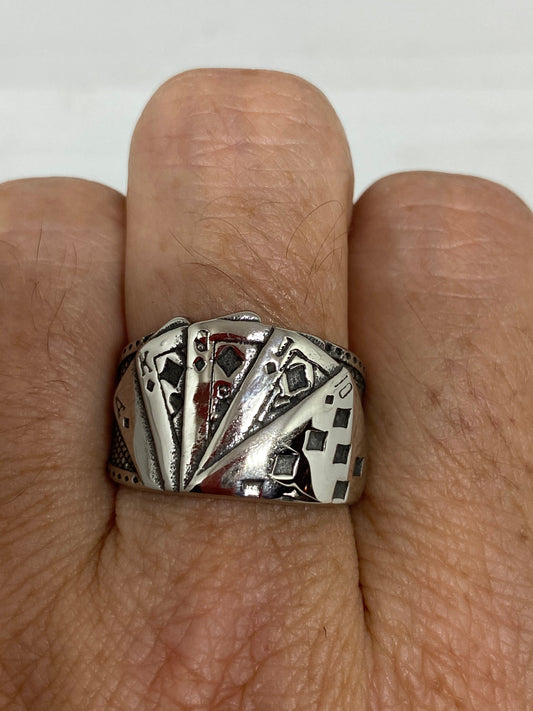 Vintage Diamond Royal Flush Stainless Steel Band Ring