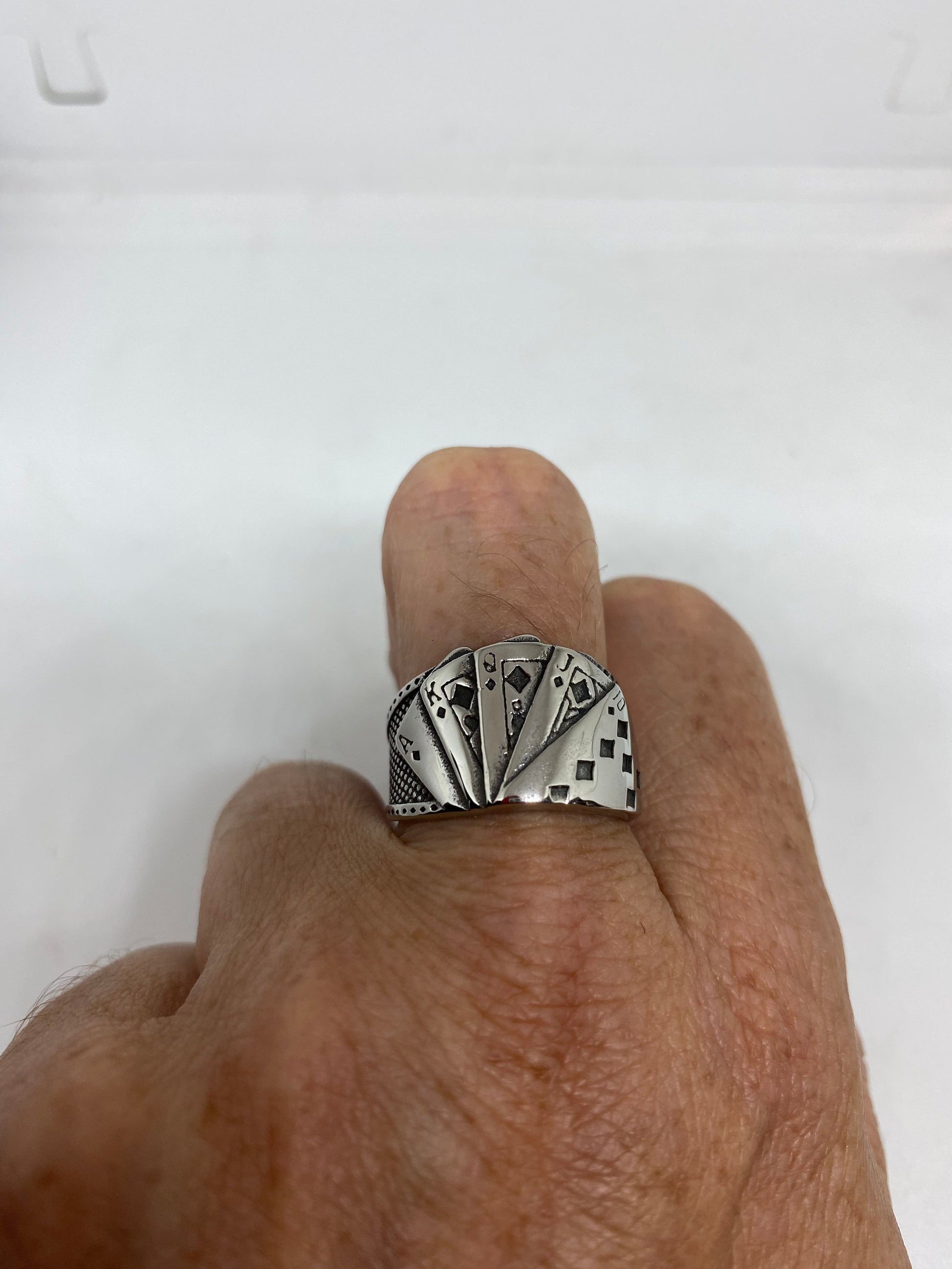 Vintage Diamond Royal Flush Stainless Steel Band Ring