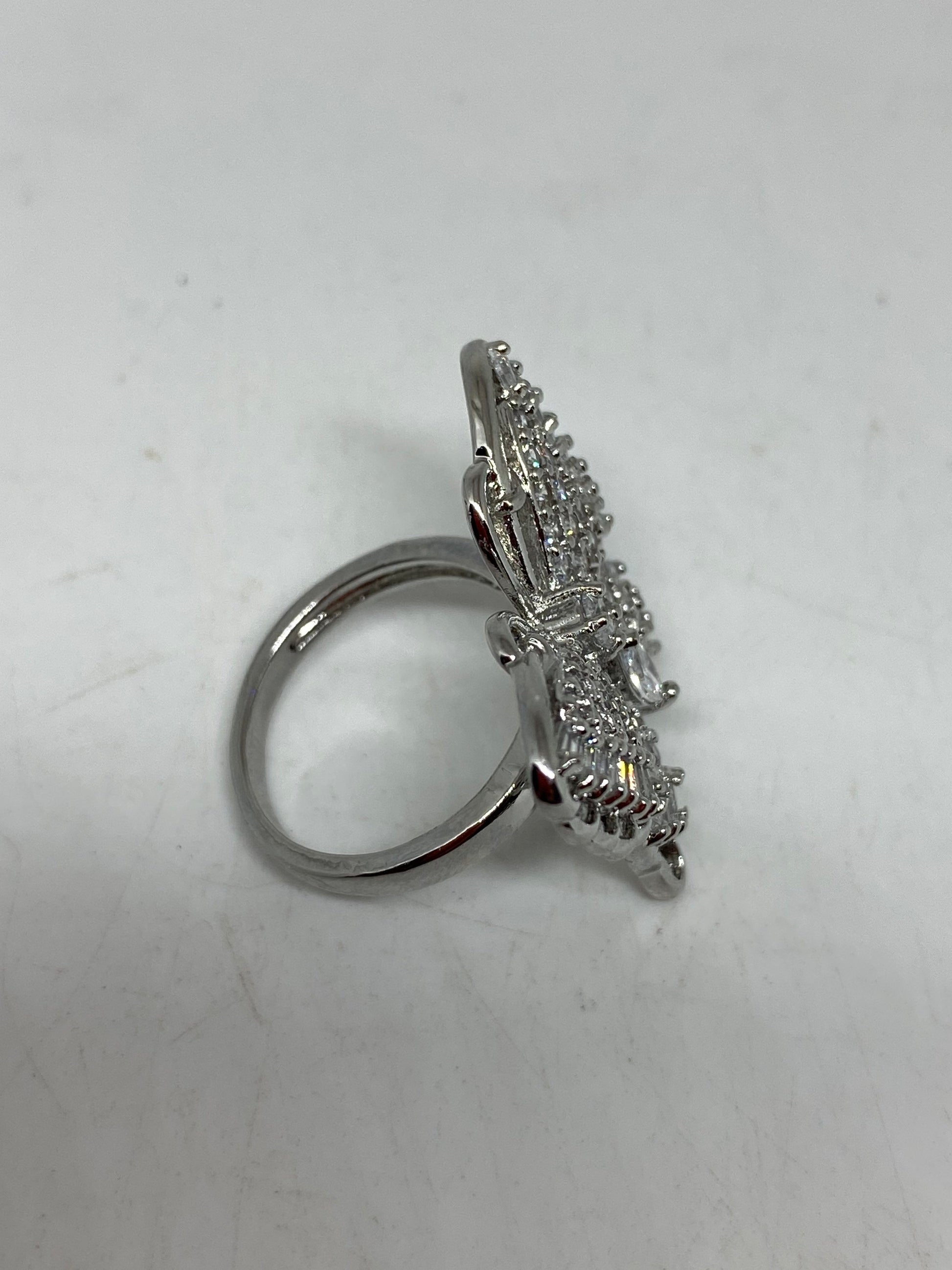 Vintage Butterfly Ring White Gold filled Deco Cocktail