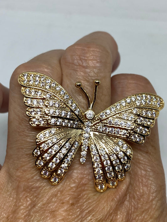 Vintage Butterfly Ring Gold filled Deco Cocktail