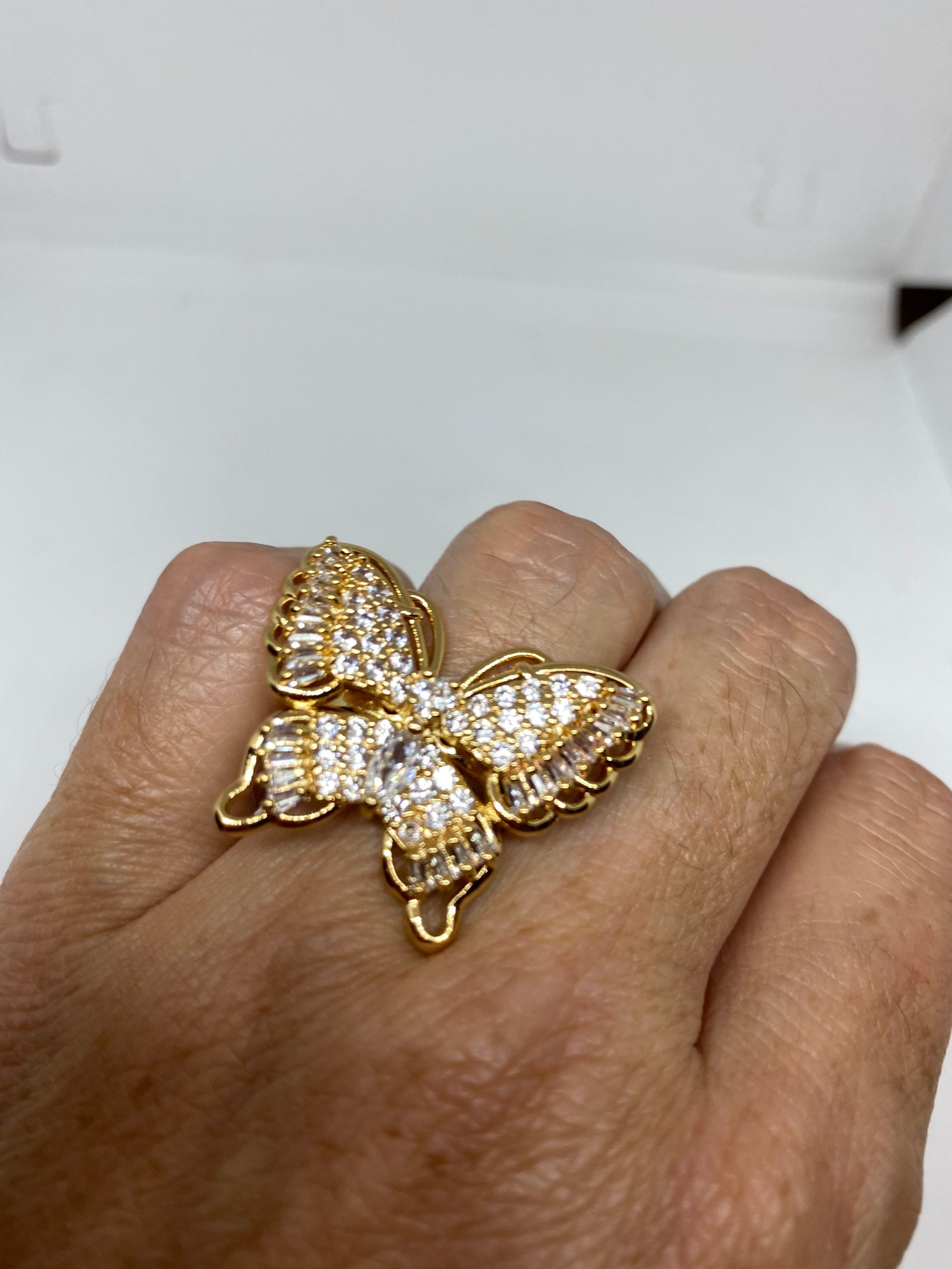 Vintage Butterfly Ring Gold filled Deco Cocktail