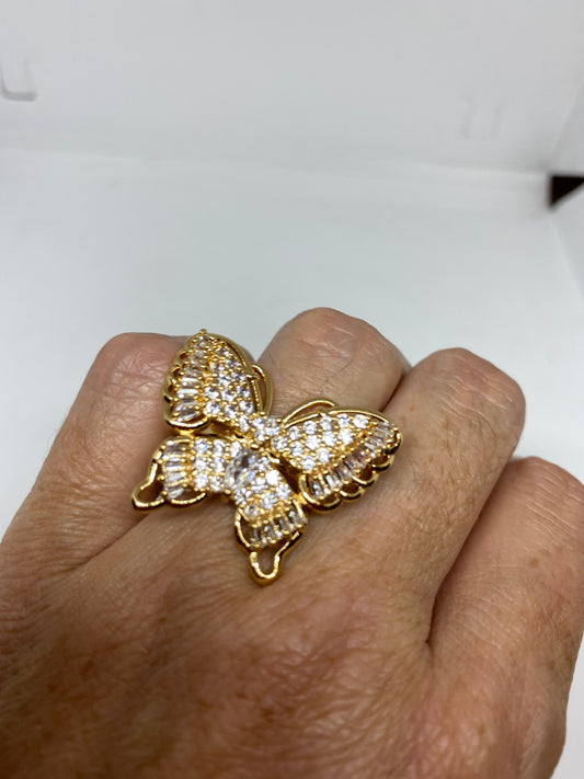 Vintage Butterfly Ring Gold filled Deco Cocktail