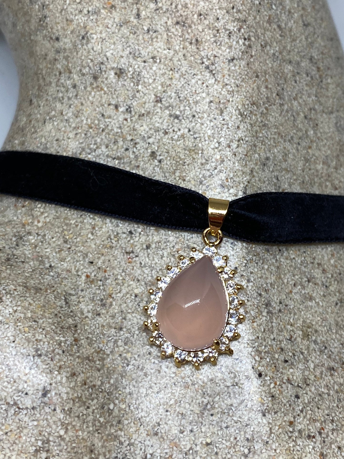 Vintage Rose Quartz Choker Gold finished Pendant Necklace