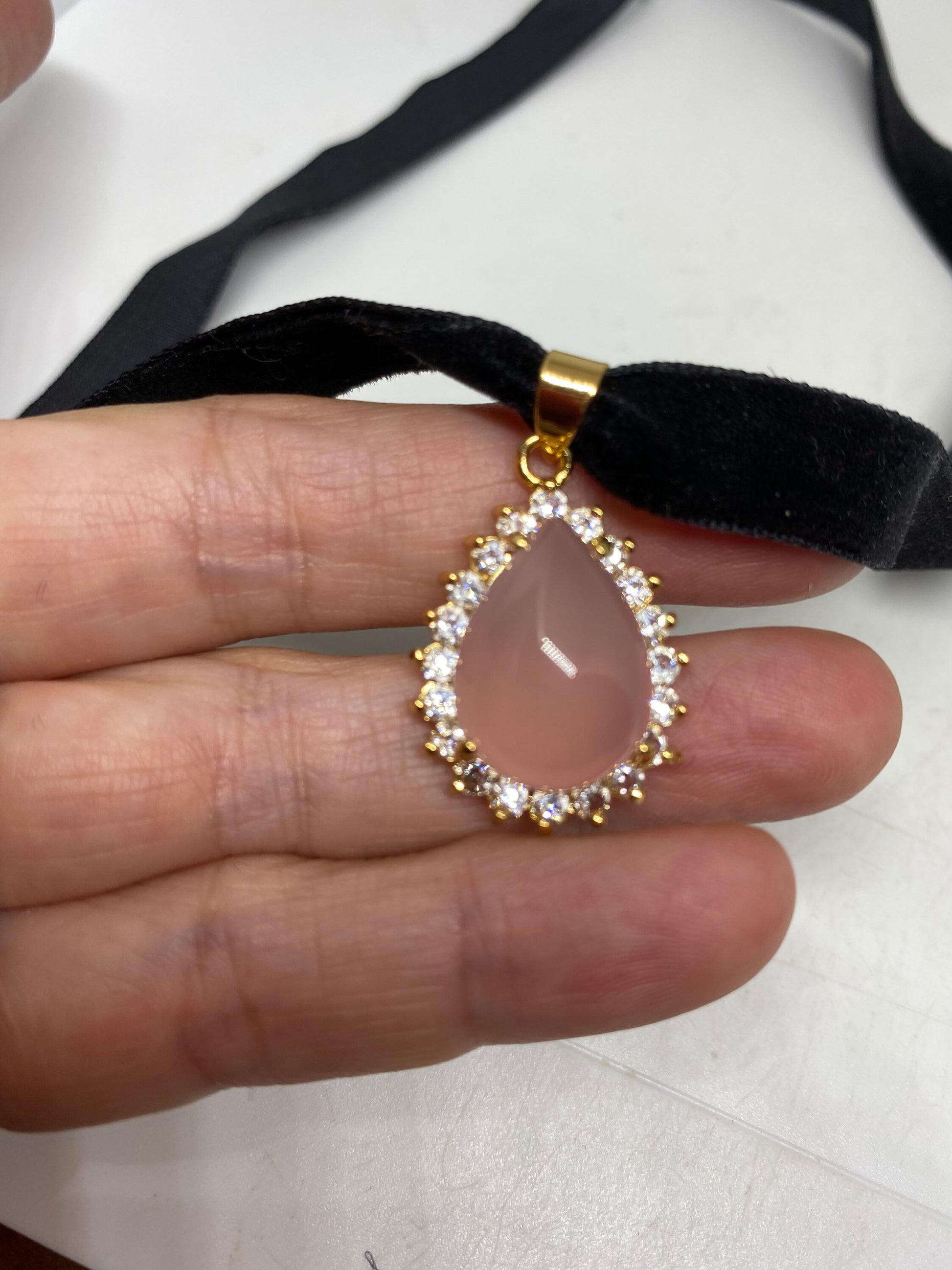 Vintage Rose Quartz Choker Gold finished Pendant Necklace