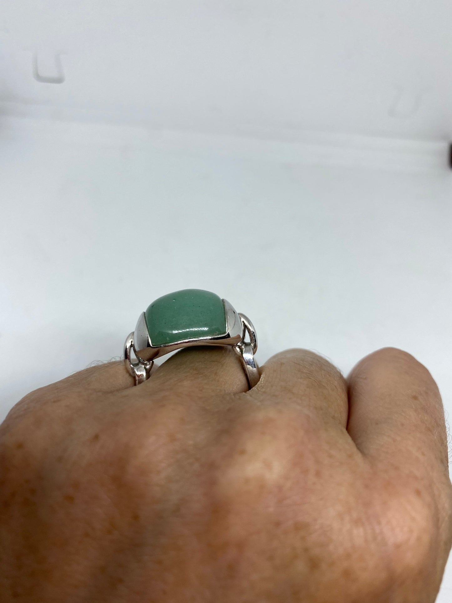 Vintage Green Jade Ring Nephrite 925 Sterling Silver Cocktail Size 9.5