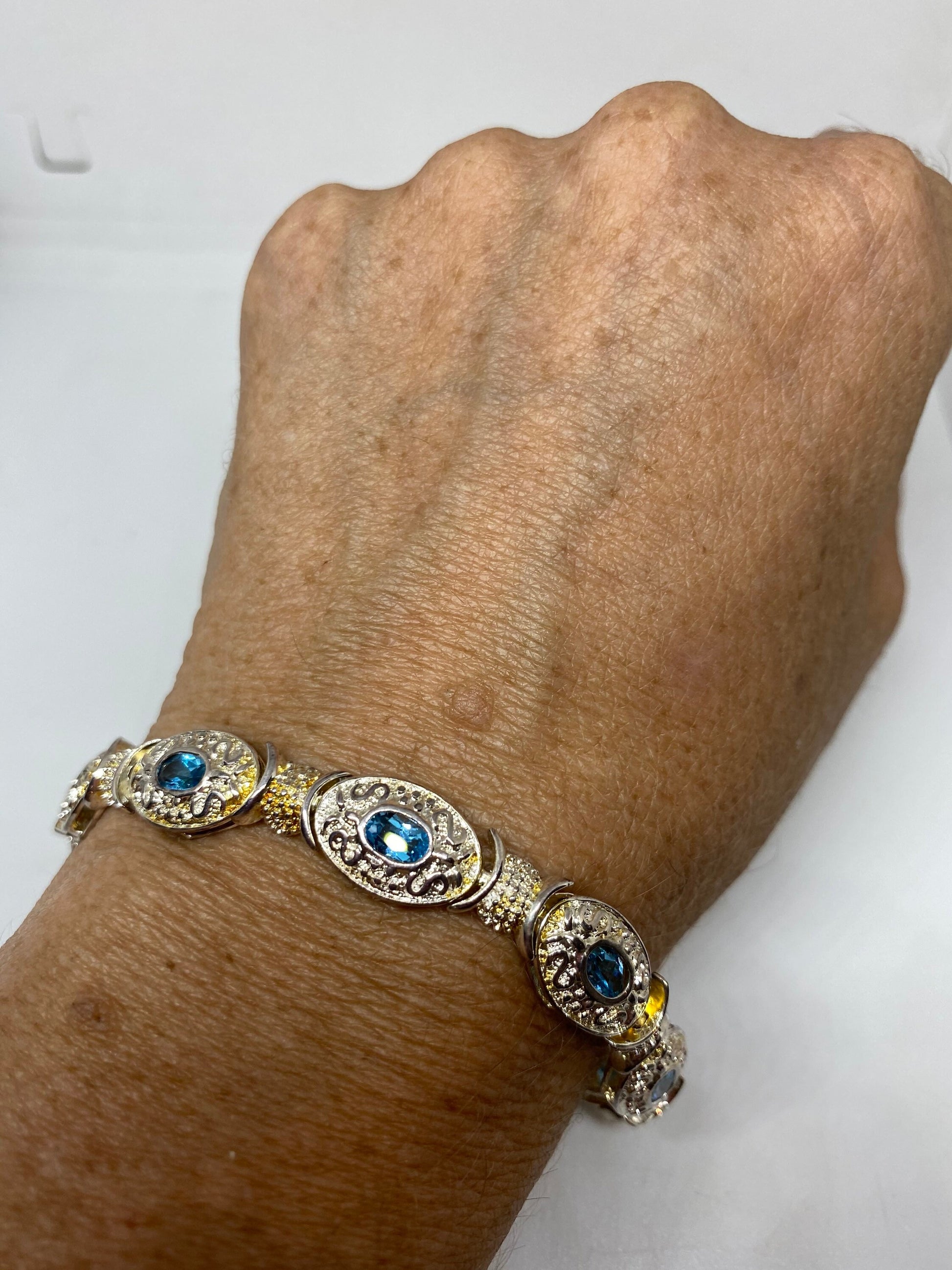 Vintage Blue Topaz Bracelet 925 Sterling Silver 7.5 Inch Tennis
