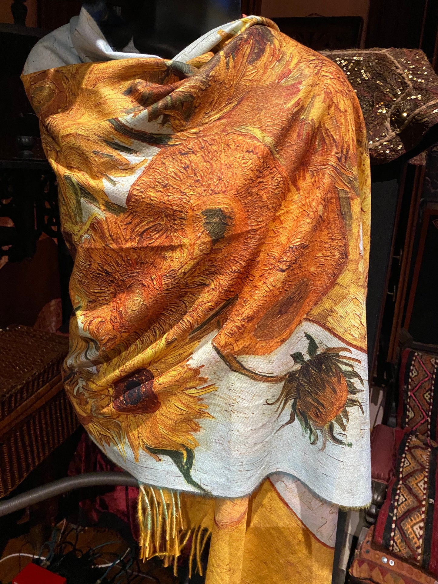 Vintage Orange sunflower impressionist Reversible Soft Blend Pashmina Scarf Wrap