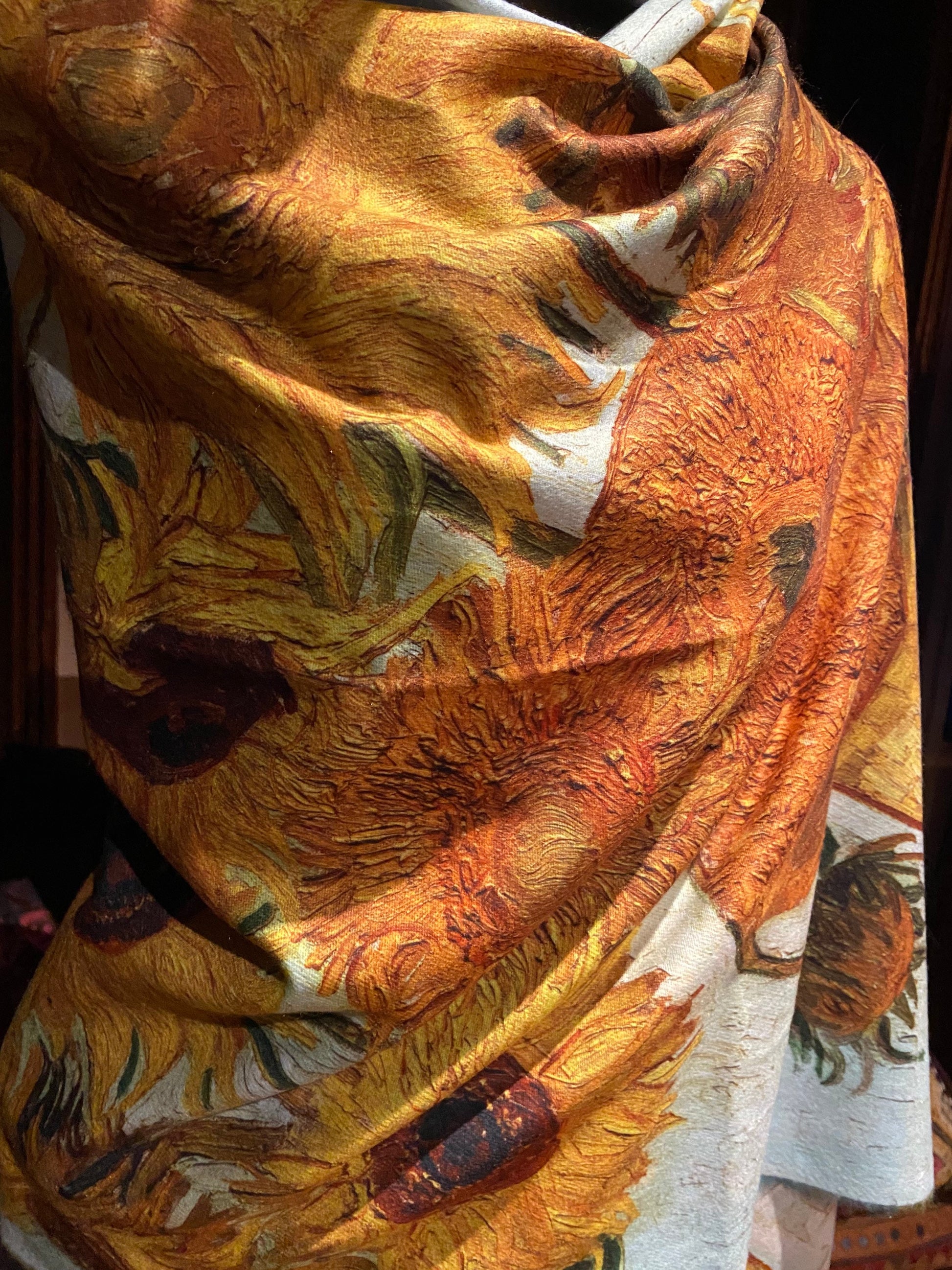 Vintage Orange sunflower impressionist Reversible Soft Blend Pashmina Scarf Wrap