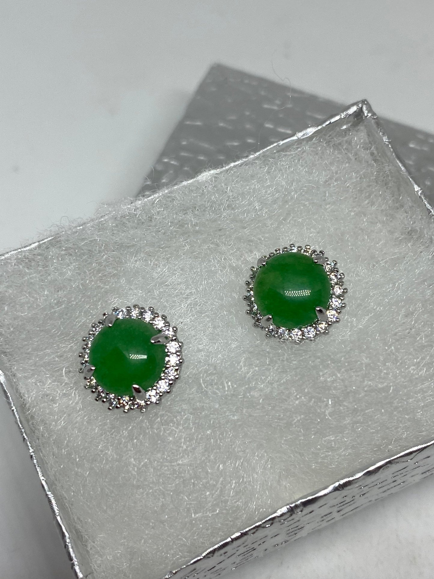 Vintage Green Jade Earrings Stud Button