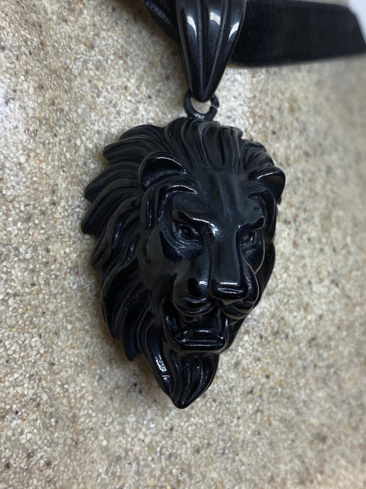 Vintage Black Stainless Steel Gothic Celtic Lion Leo Pendant Necklace