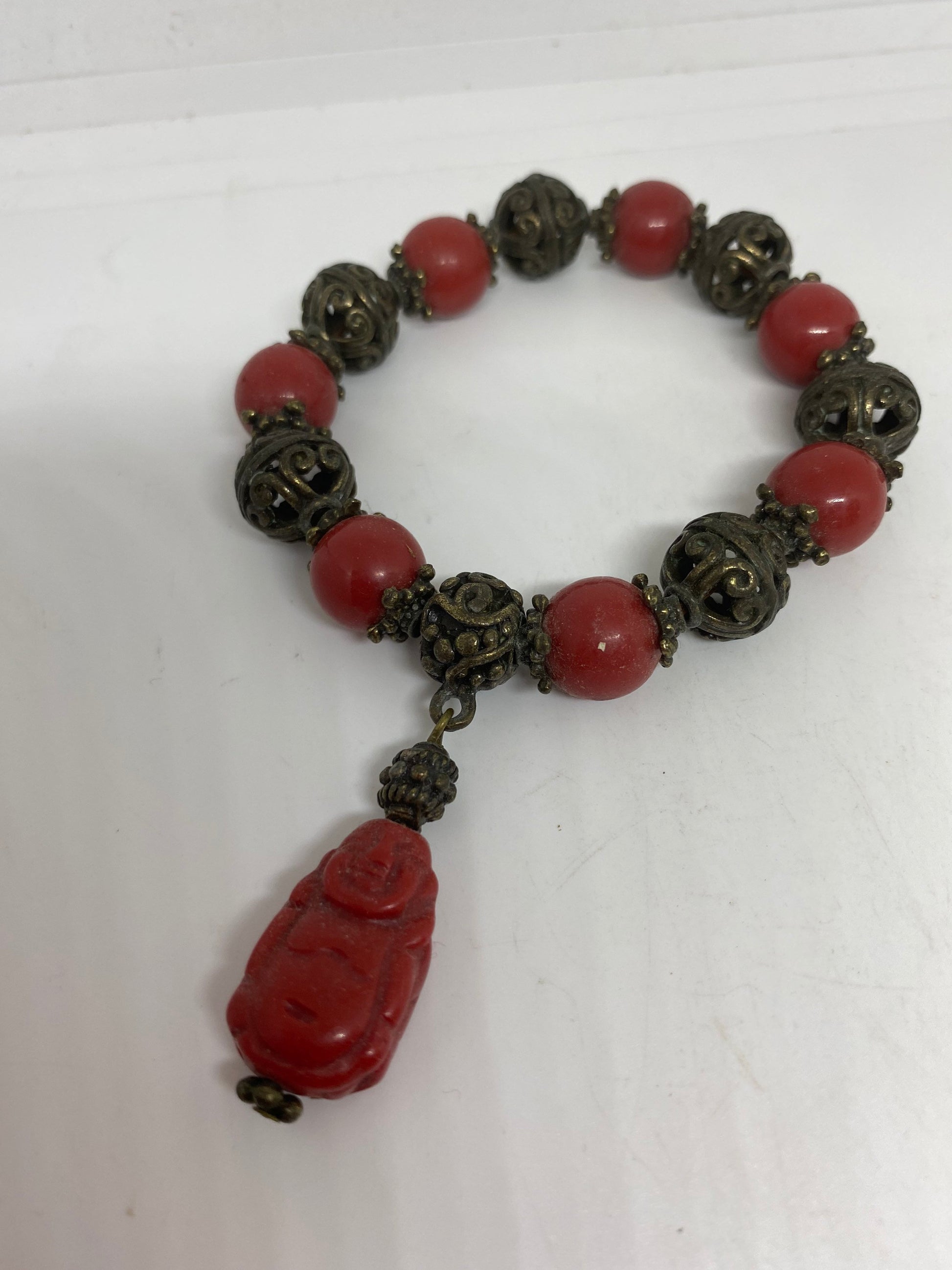 Vintage Red Buddha Bronze Antique Stretch Bracelet