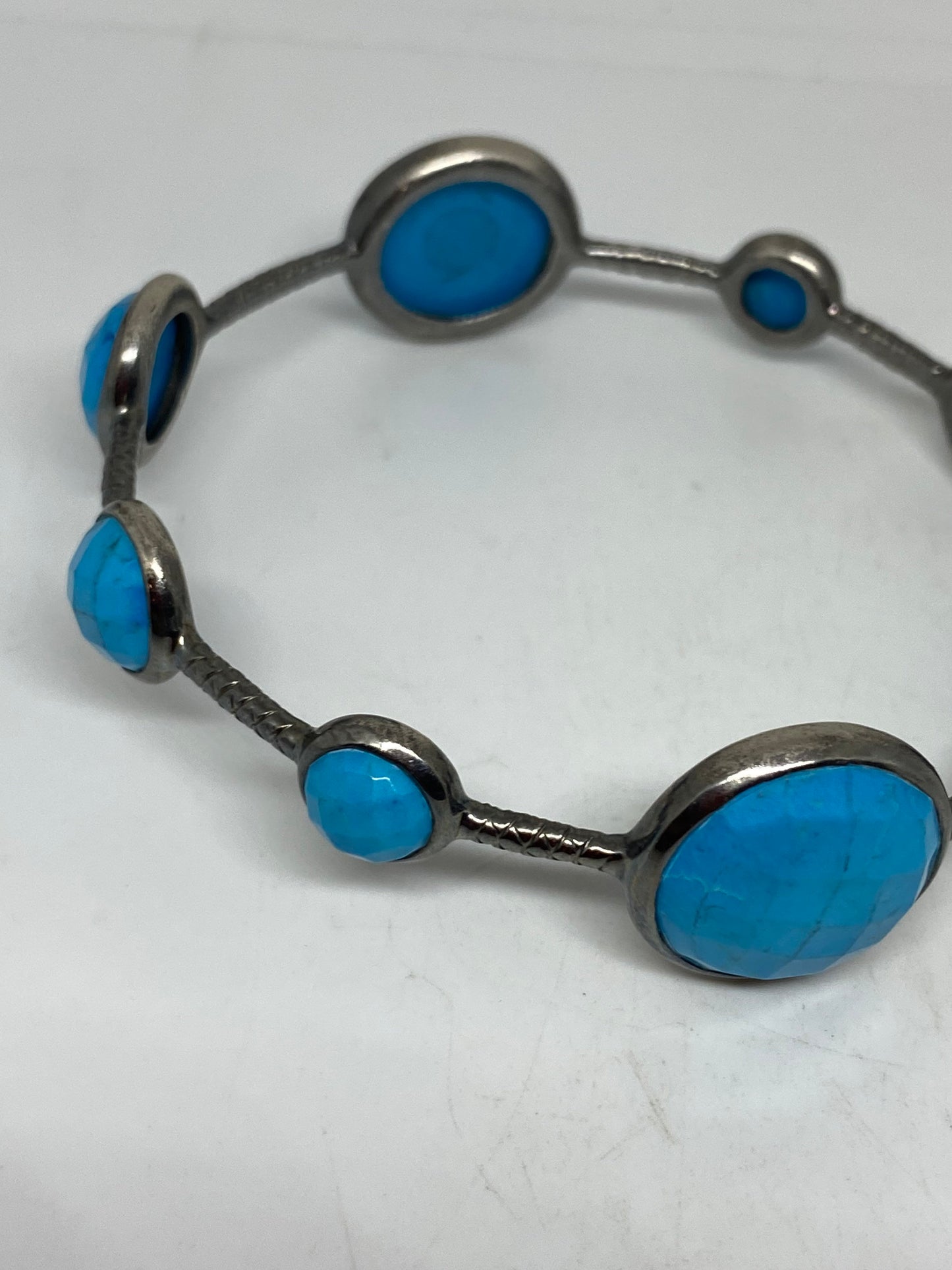Vintage Turquoise 925 Sterling Silver Deco Bangle Bracelet