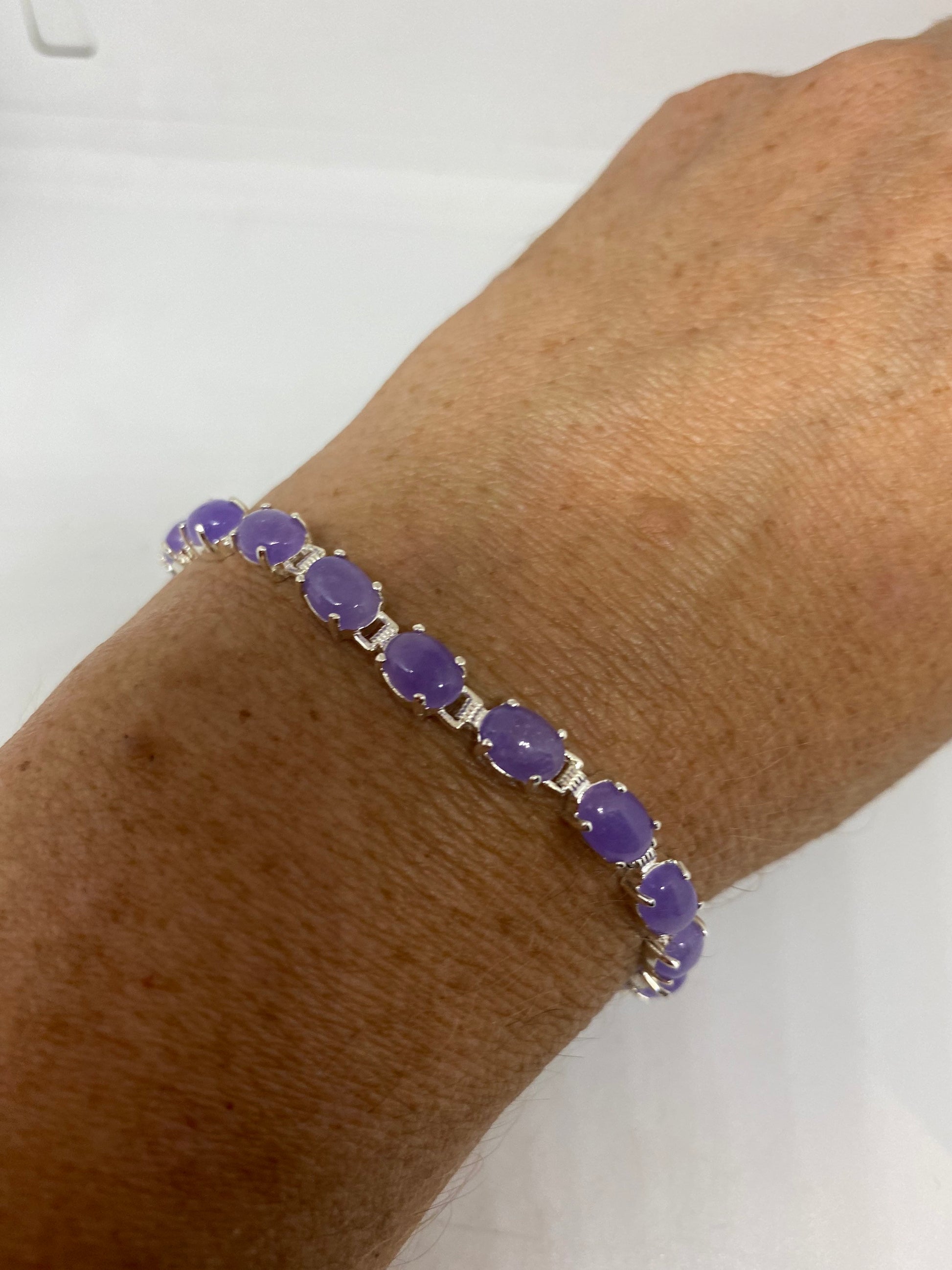 Vintage Purple Jade Bracelet 925 Sterling Silver Tennis