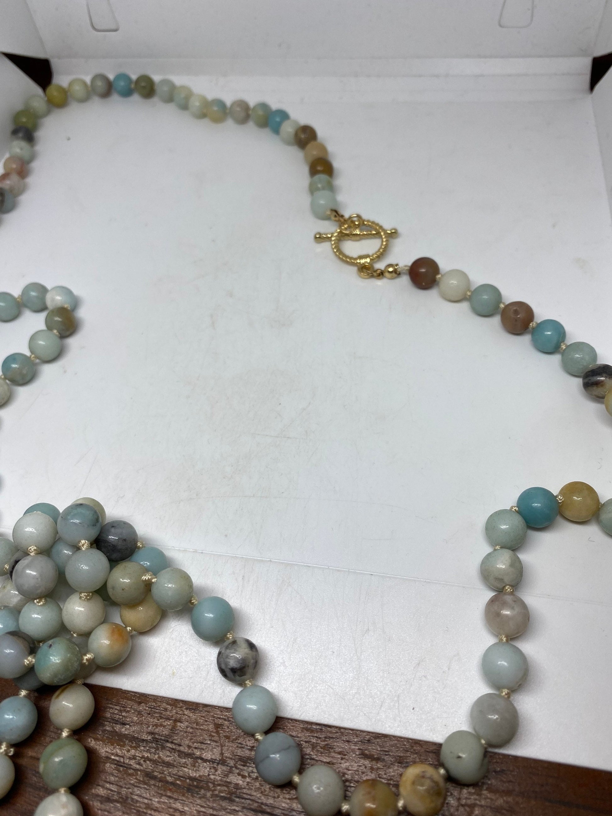 60 Inch Hand Knoted Vintage Blue chalcedony beaded Necklace