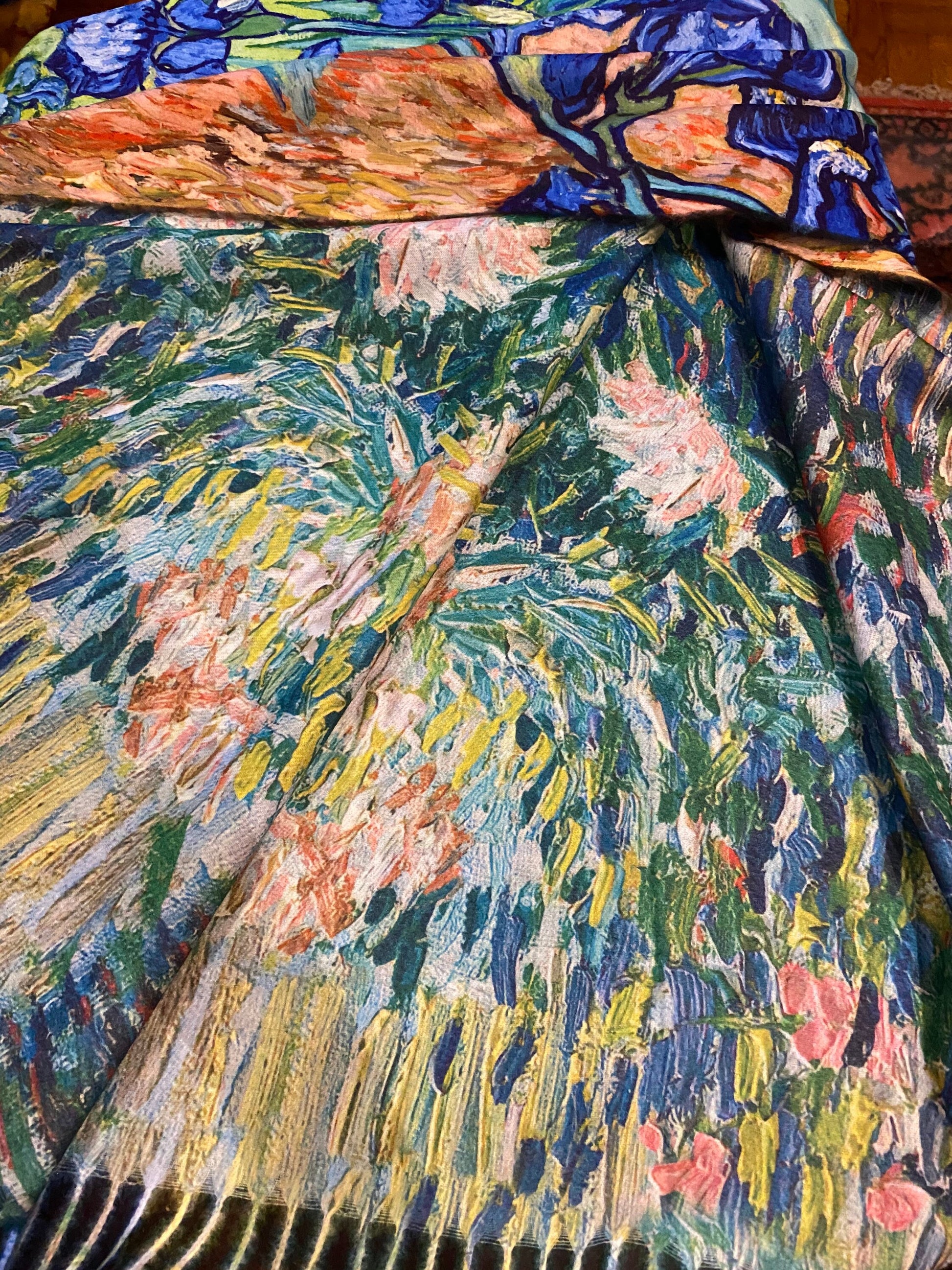 Vintage Iris impressionist Reversible Soft Blend Pashmina Scarf Wrap