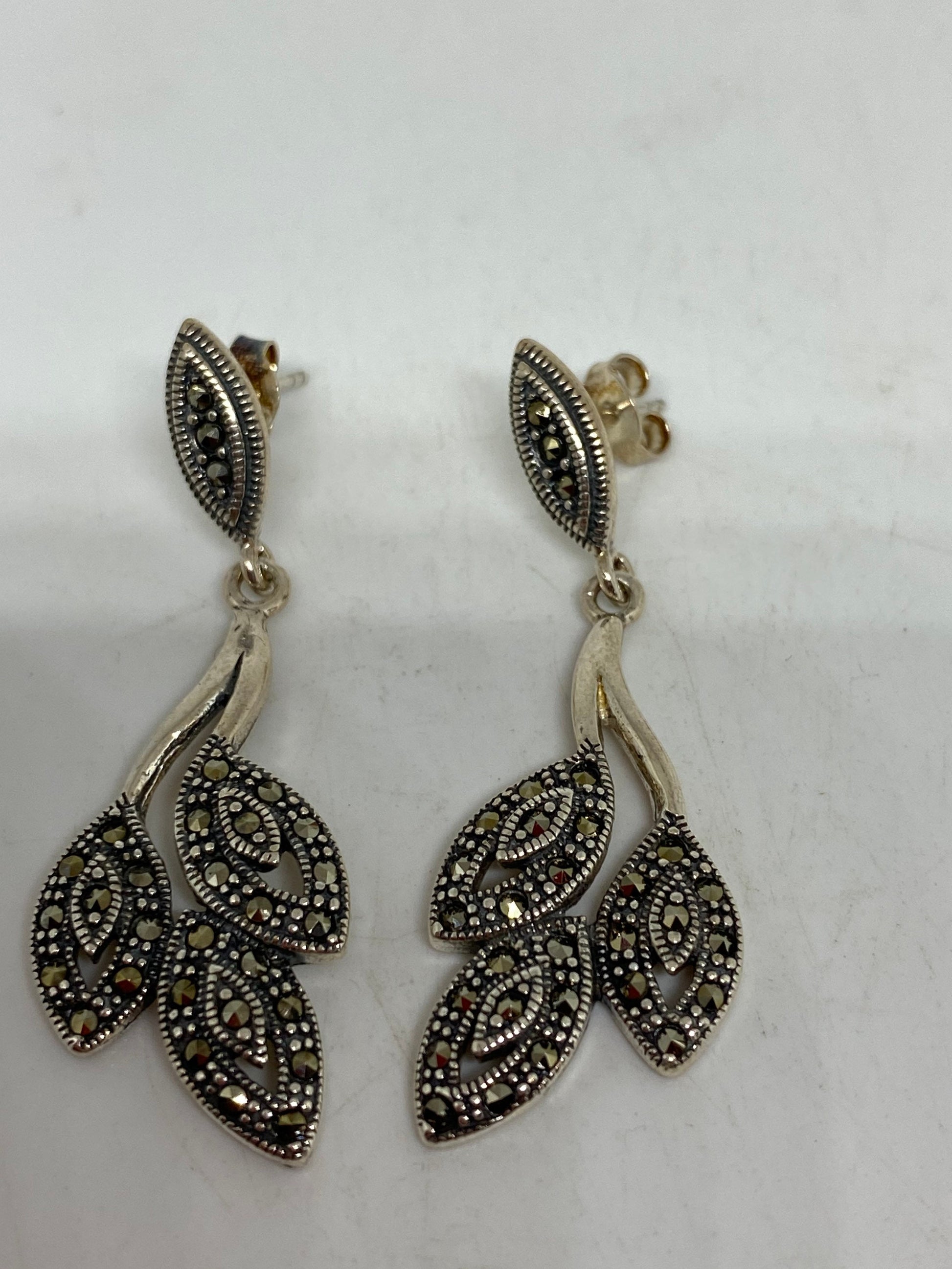 Vintage Marcasite 925 Sterling Silver Dangle Earrings