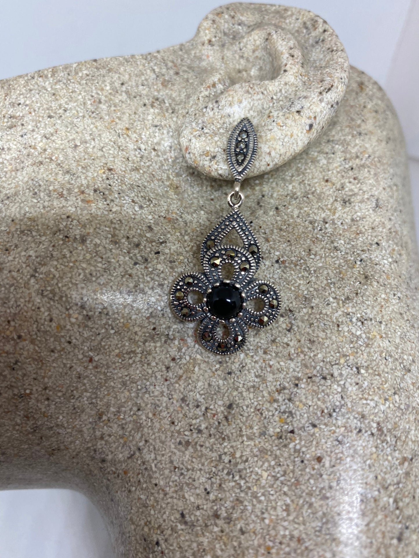 Vintage Marcasite 925 Sterling Silver Dangle Earrings