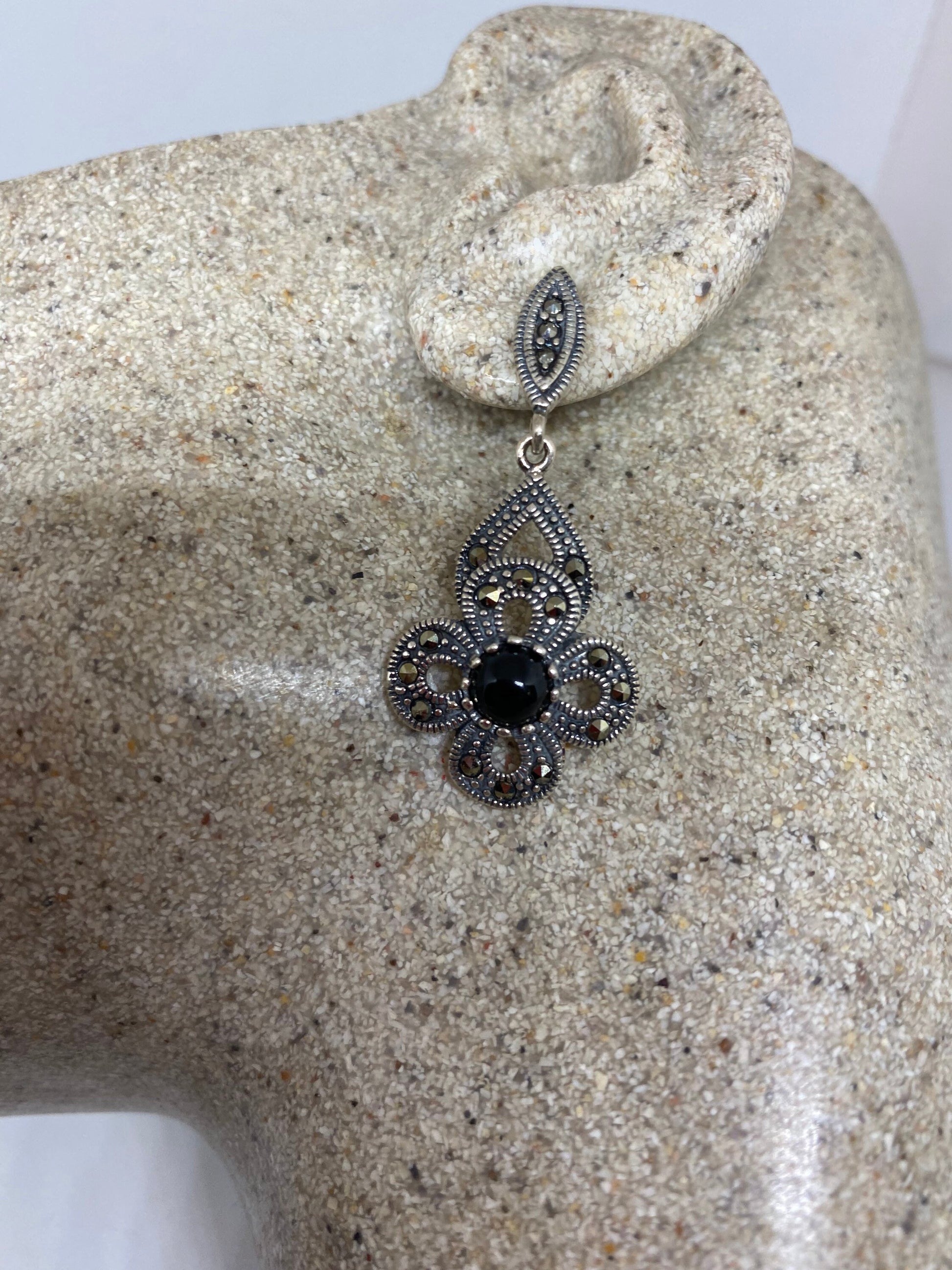 Vintage Marcasite 925 Sterling Silver Dangle Earrings