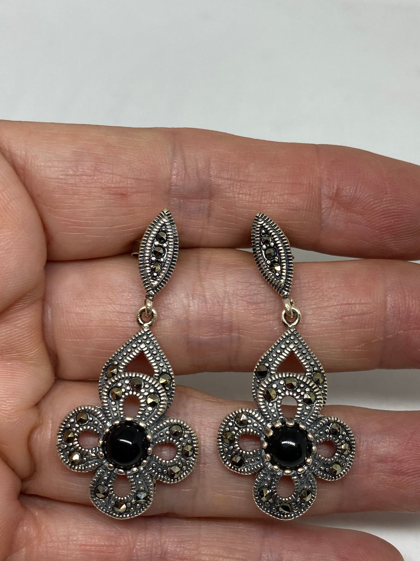Vintage Marcasite 925 Sterling Silver Dangle Earrings