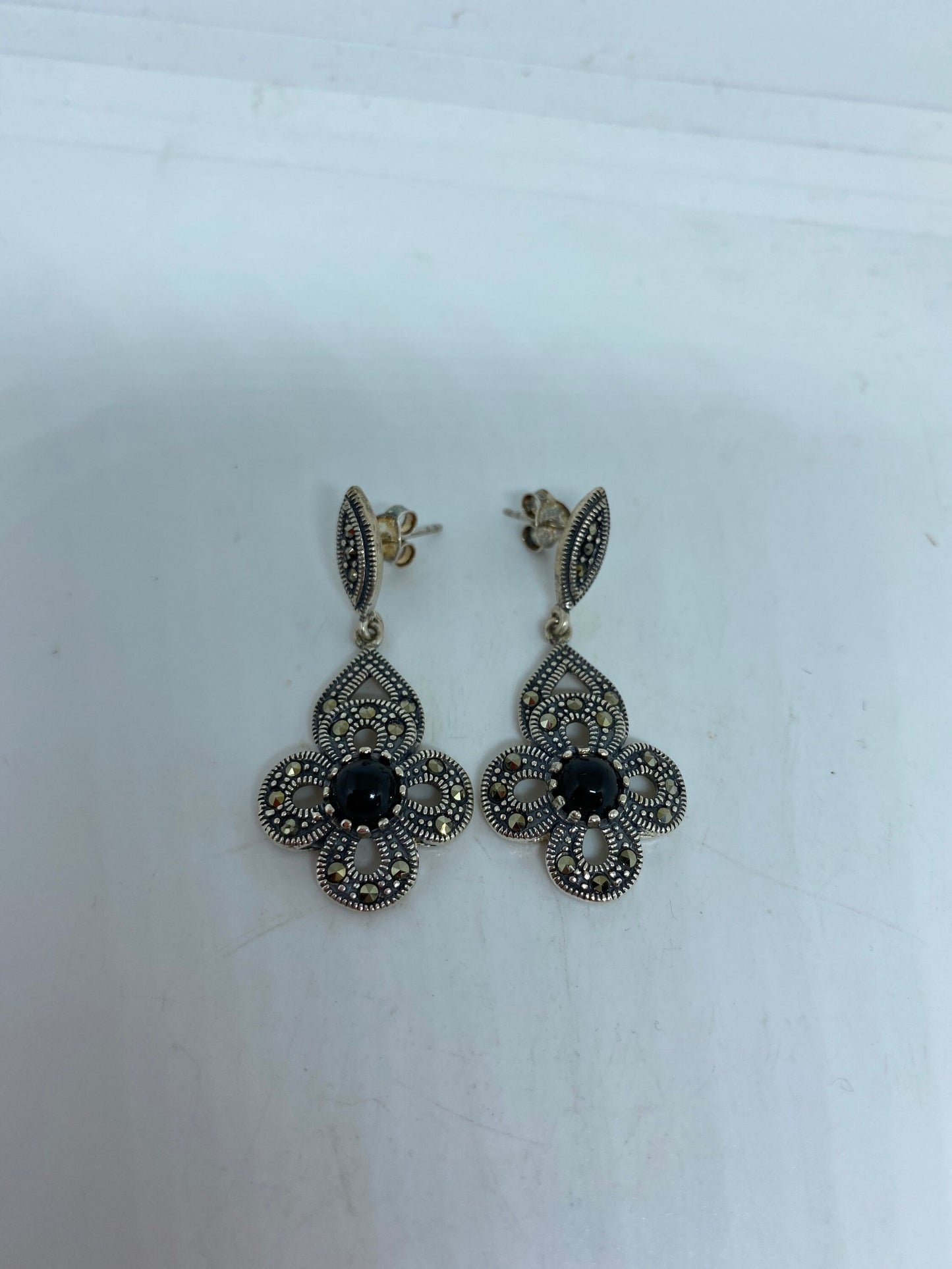 Vintage Marcasite 925 Sterling Silver Dangle Earrings