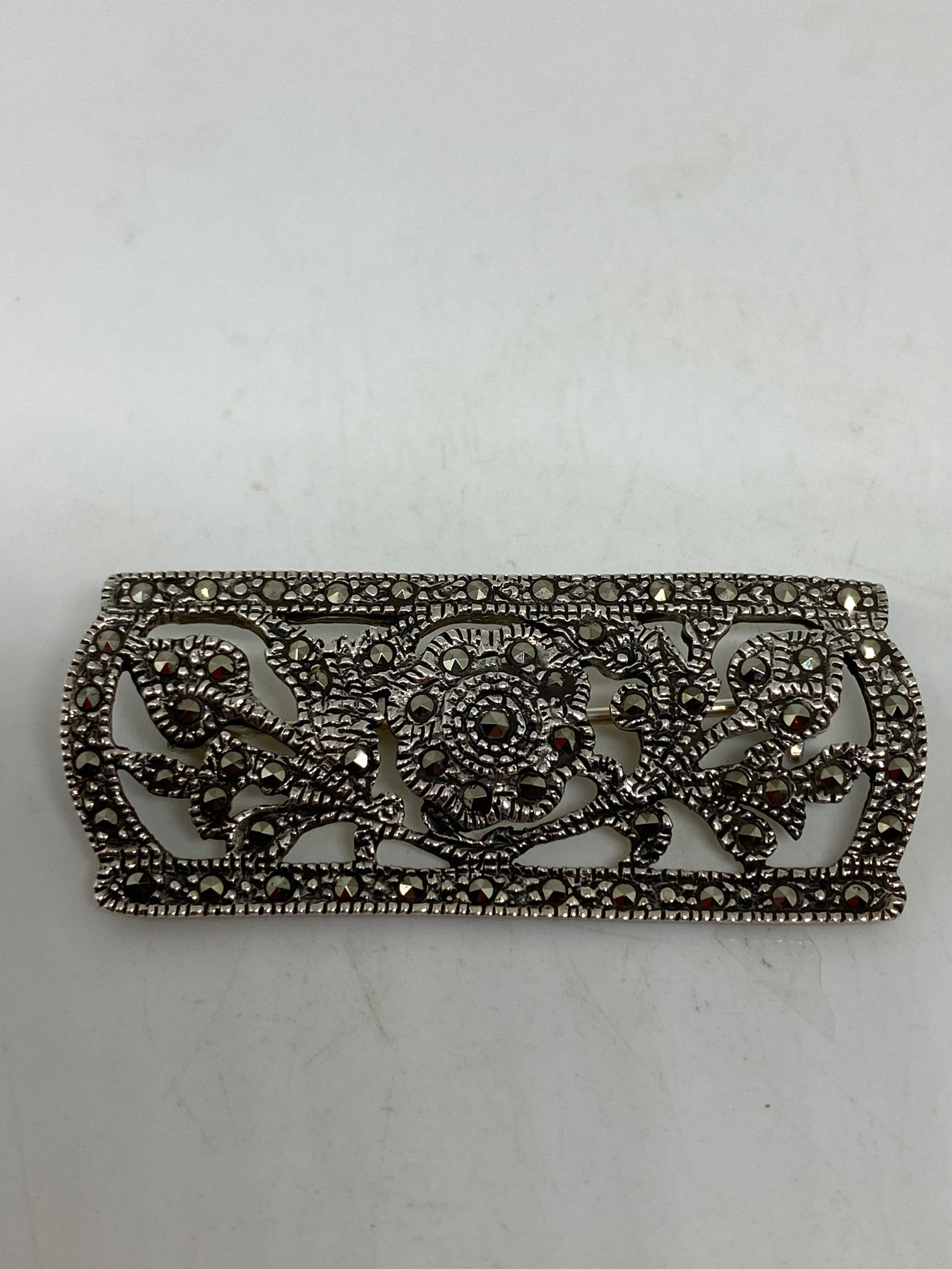 Vintage Pin Marcasite 925 Sterling Silver Brooch