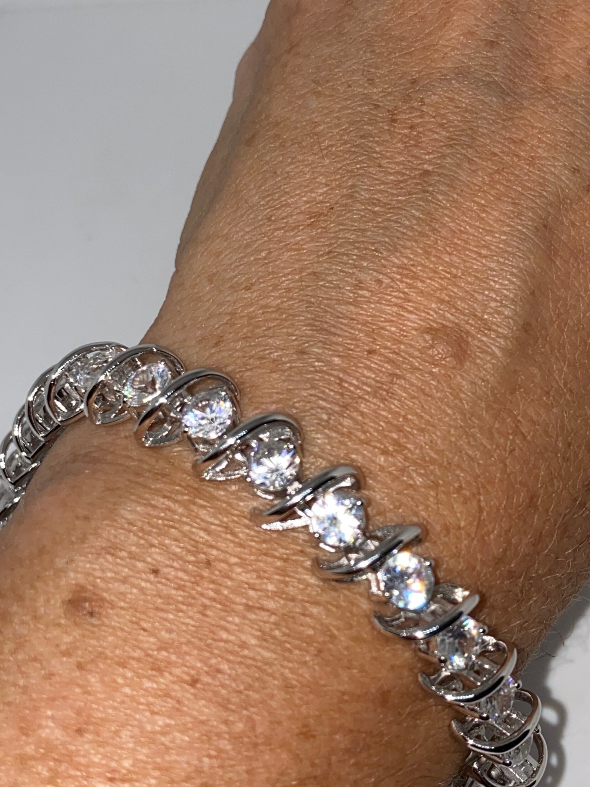 Vintage White Sapphires 925 Sterling Silver Tennis Bracelet