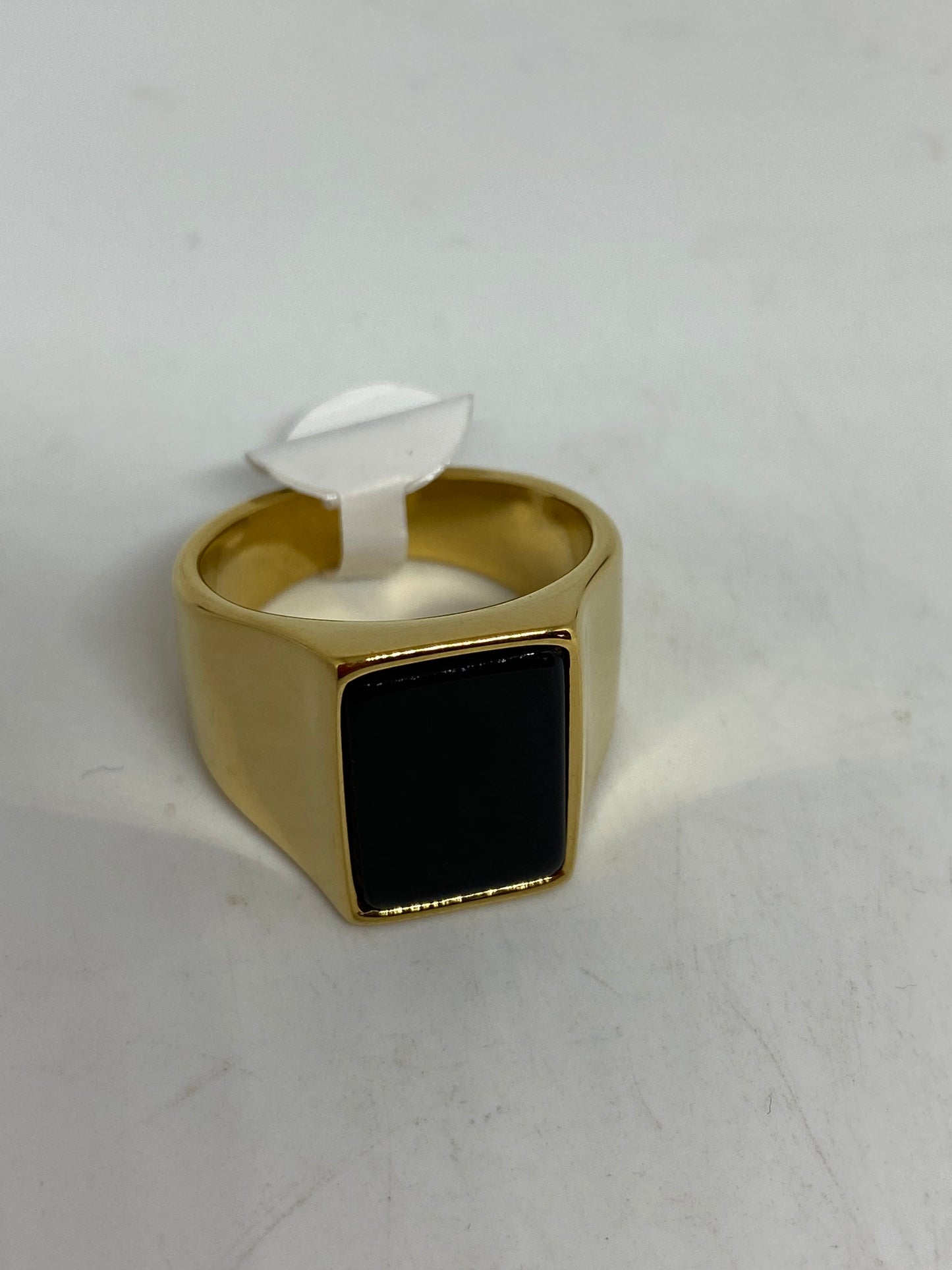 Vintage Black Onyx Golden Stainless Steel Mens Ring