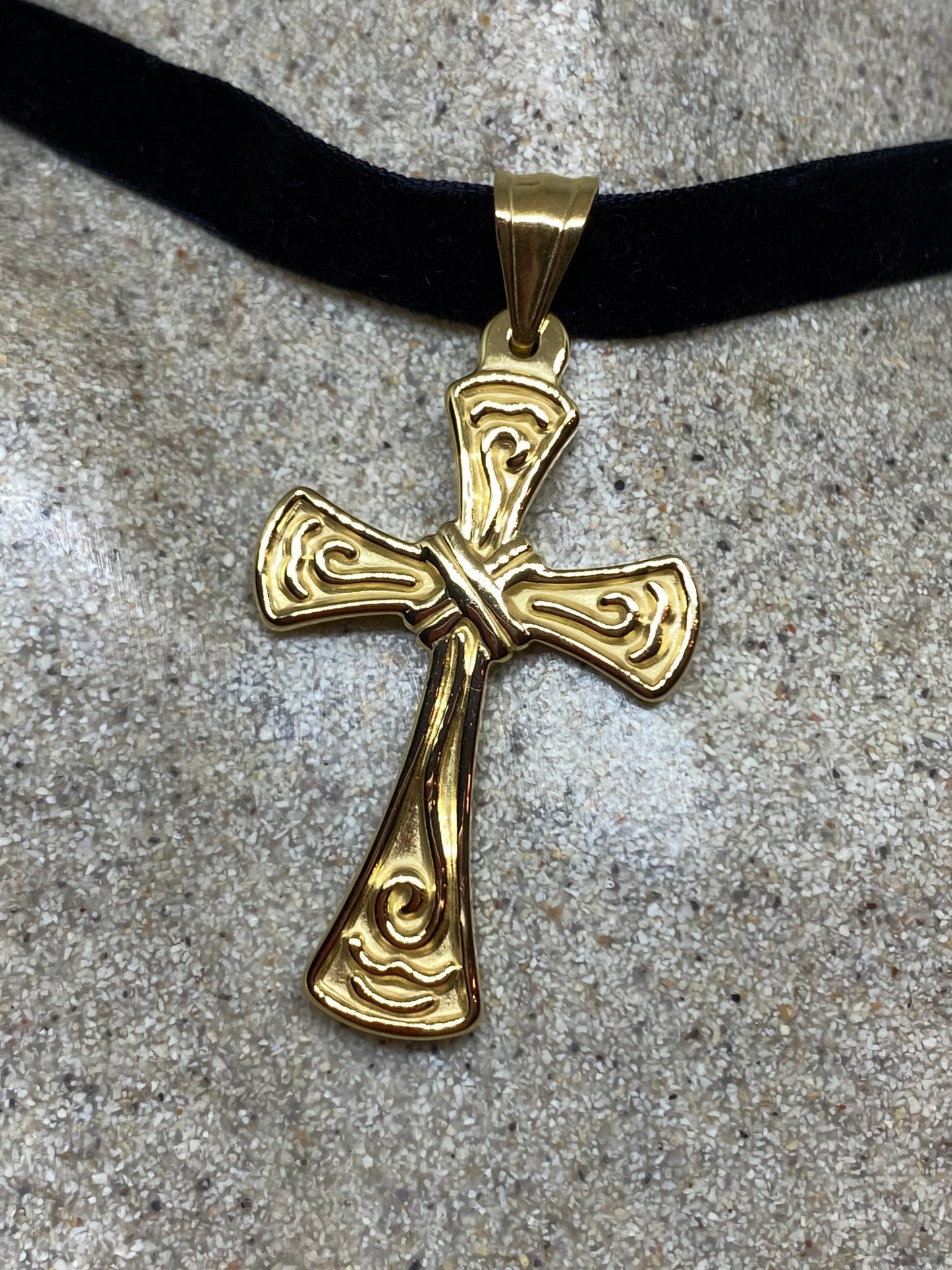 Vintage Celtic Golden Stainless Steel Cross Pendant Necklace