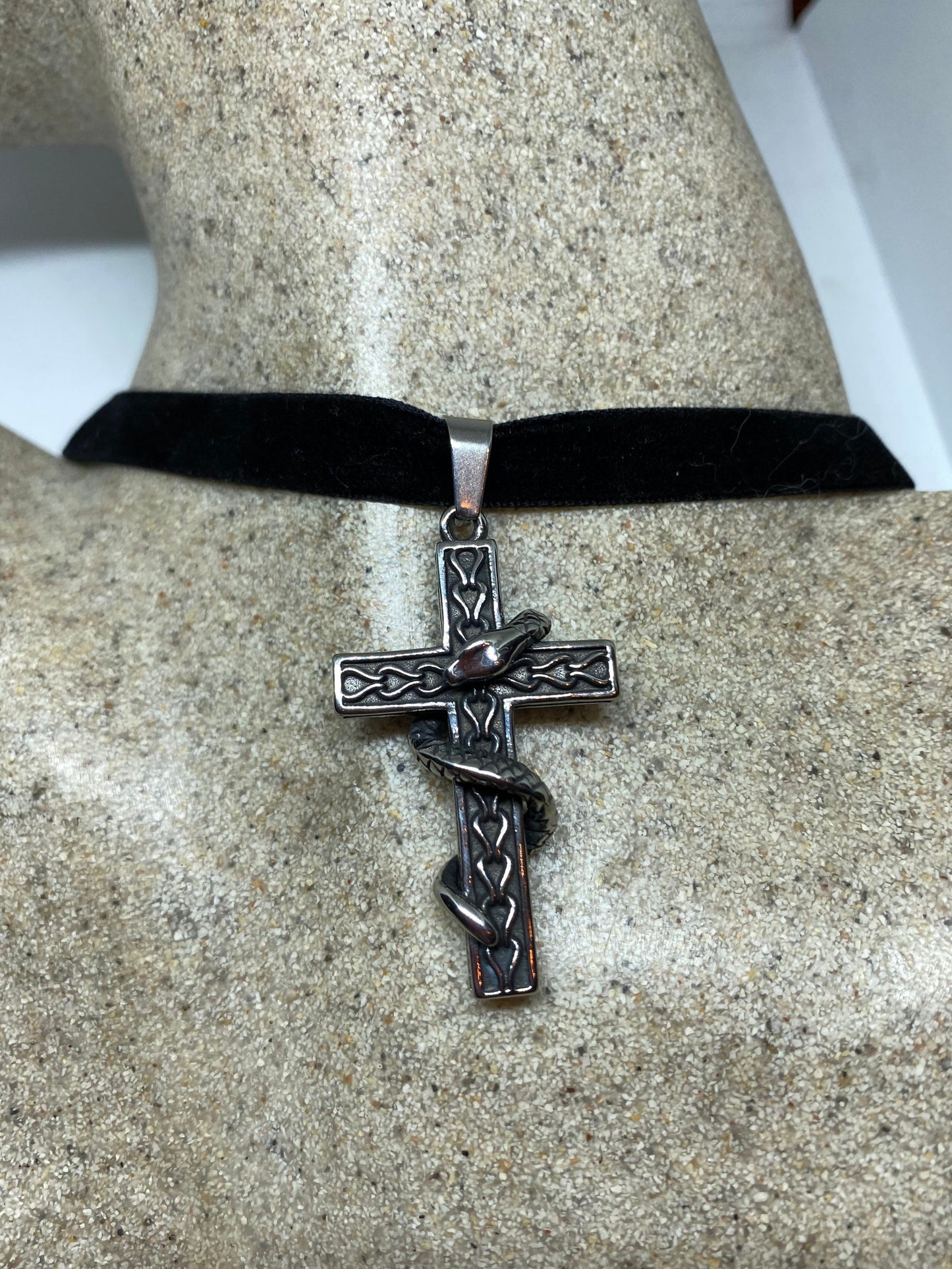 vintage Celtic Snake Silver Stainless Steel Cross pendant necklace