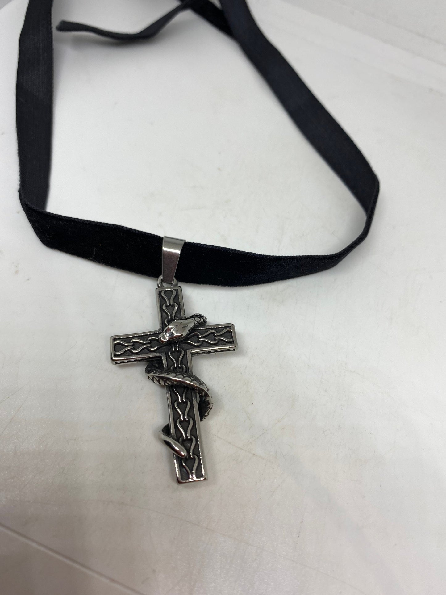 vintage Celtic Snake Silver Stainless Steel Cross pendant necklace