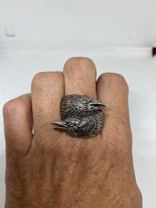 Vintage Native American Style Silver Stainless Steel Mens Hawk Ring