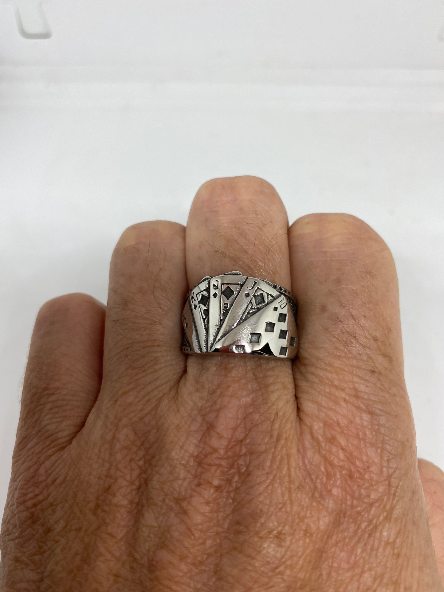 Vintage Diamond Royal Flush Stainless Steel Band Ring