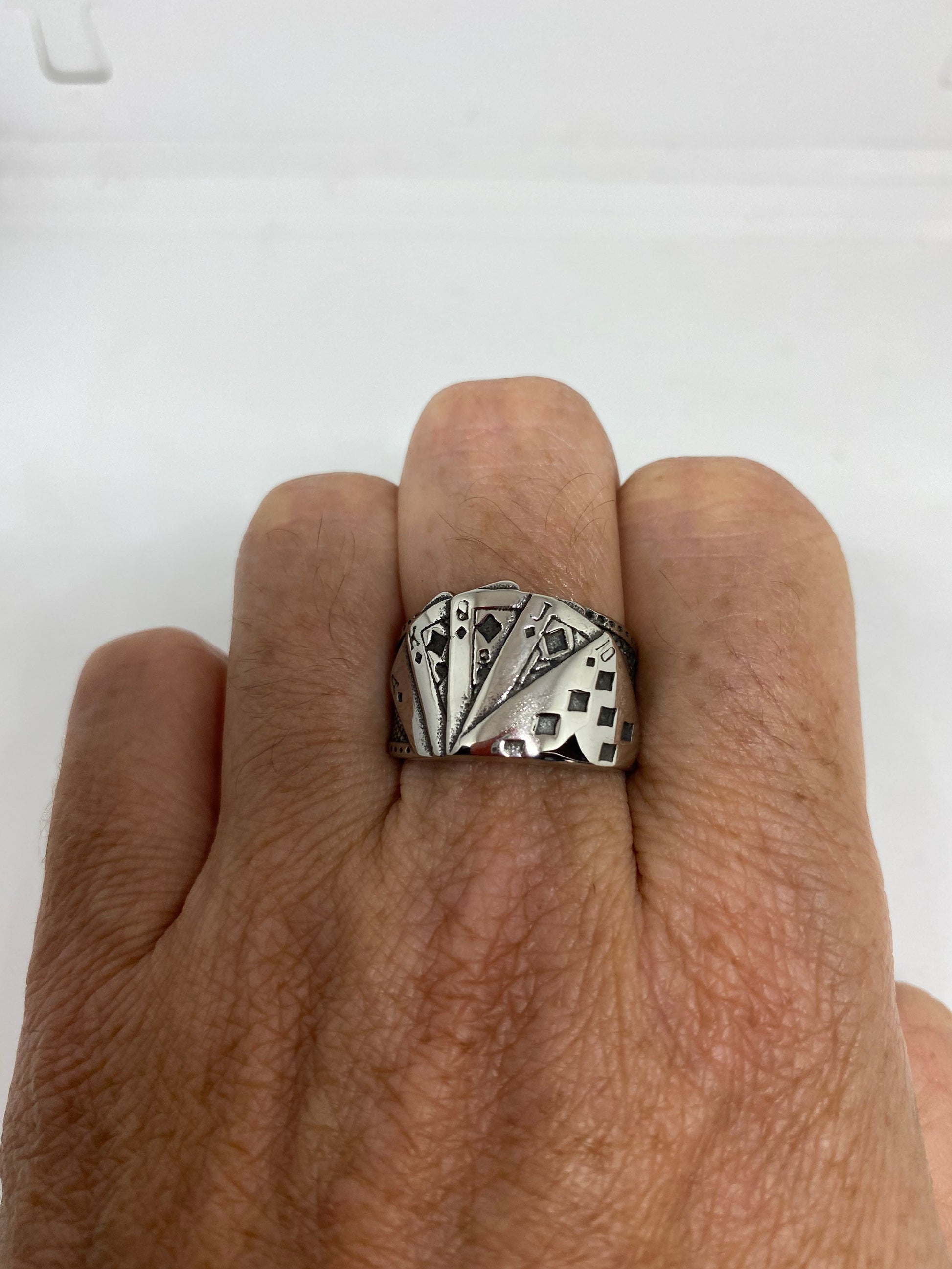 Vintage Diamond Royal Flush Stainless Steel Band Ring