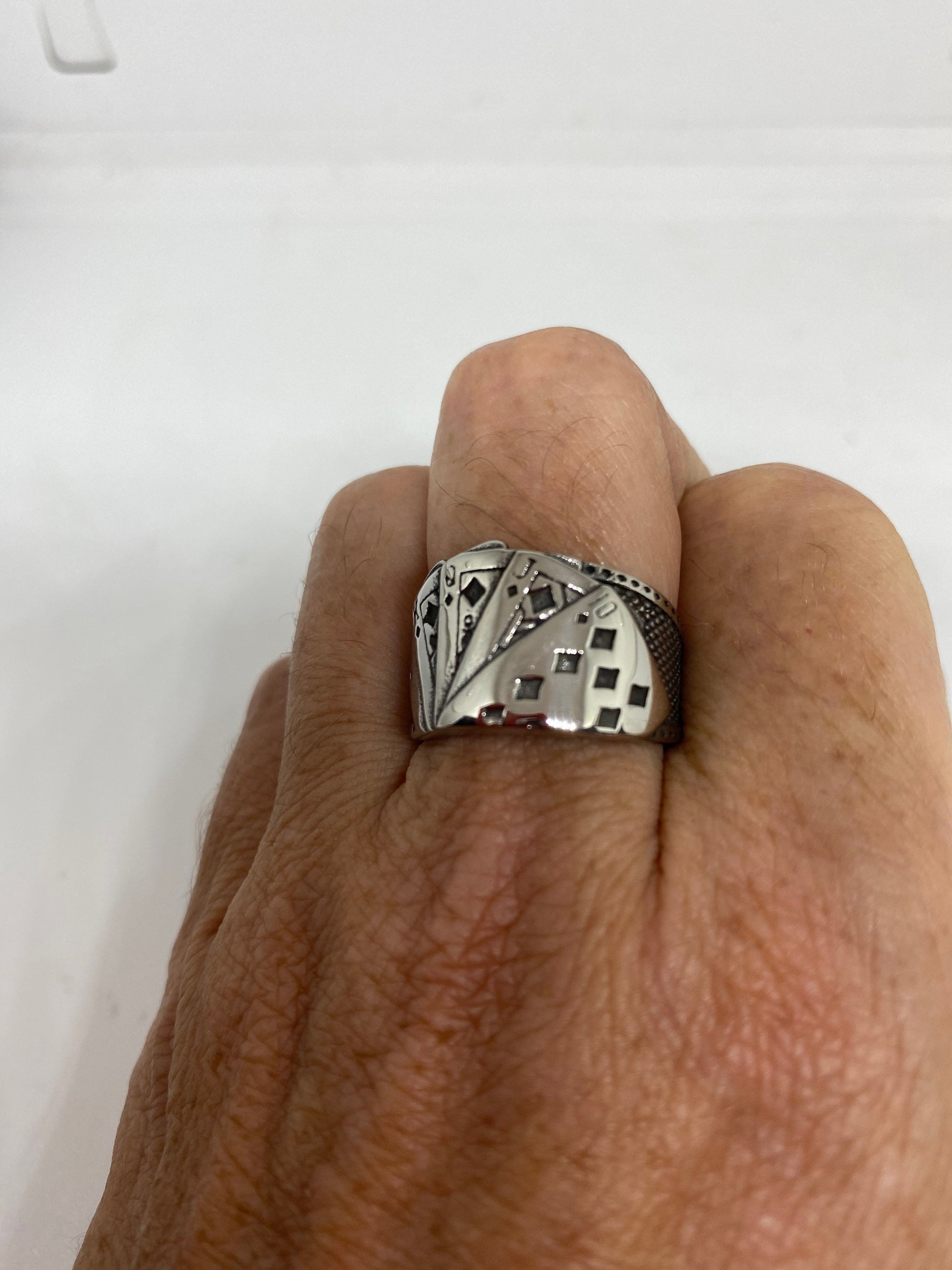 Vintage Diamond Royal Flush Stainless Steel Band Ring