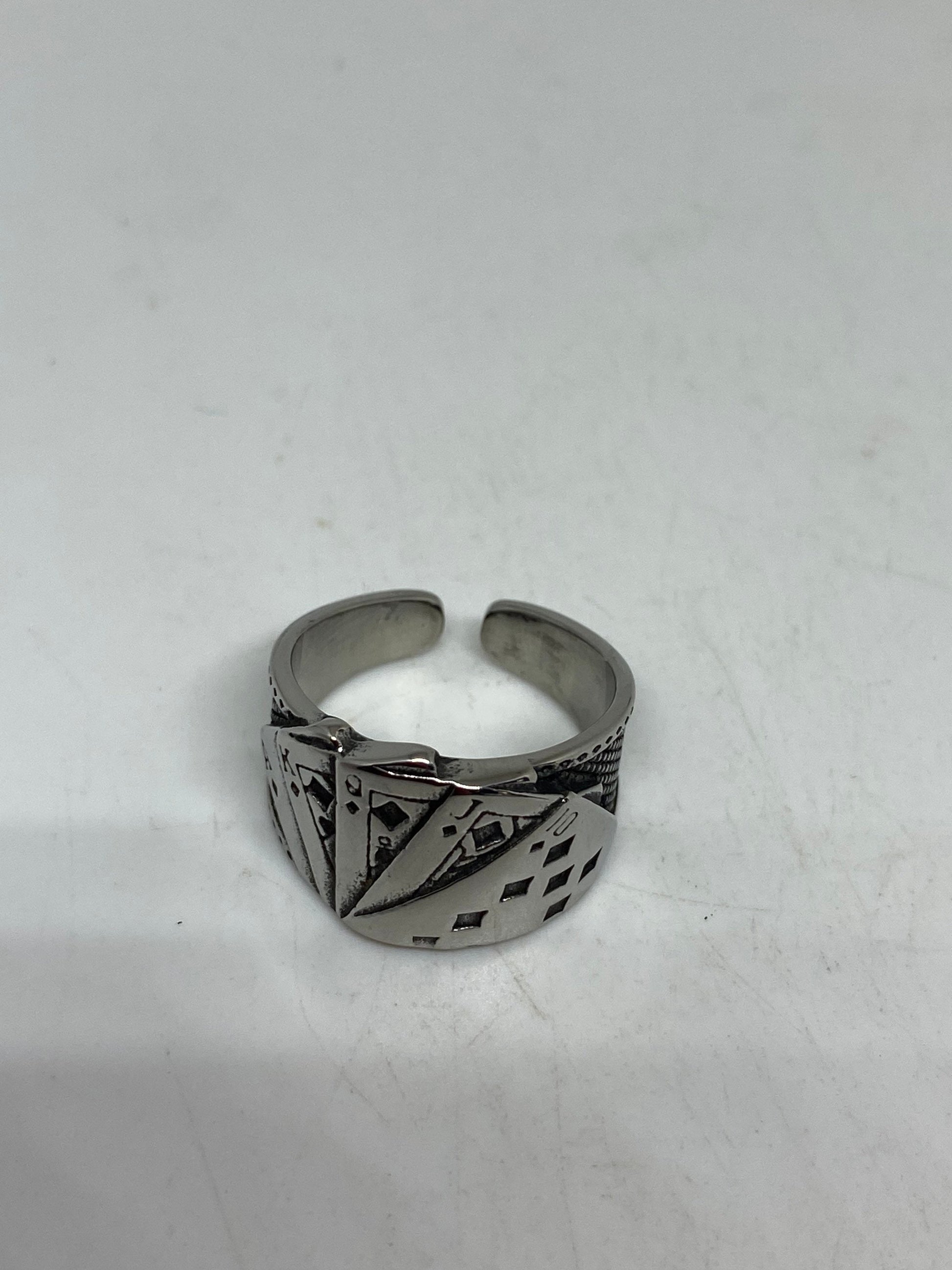 Vintage Diamond Royal Flush Stainless Steel Band Ring