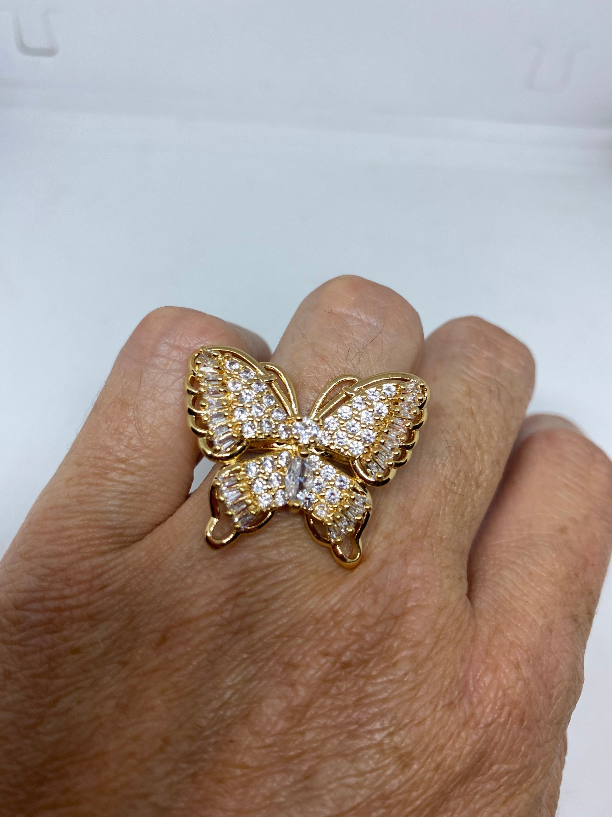 Vintage Butterfly Ring Gold filled Deco Cocktail