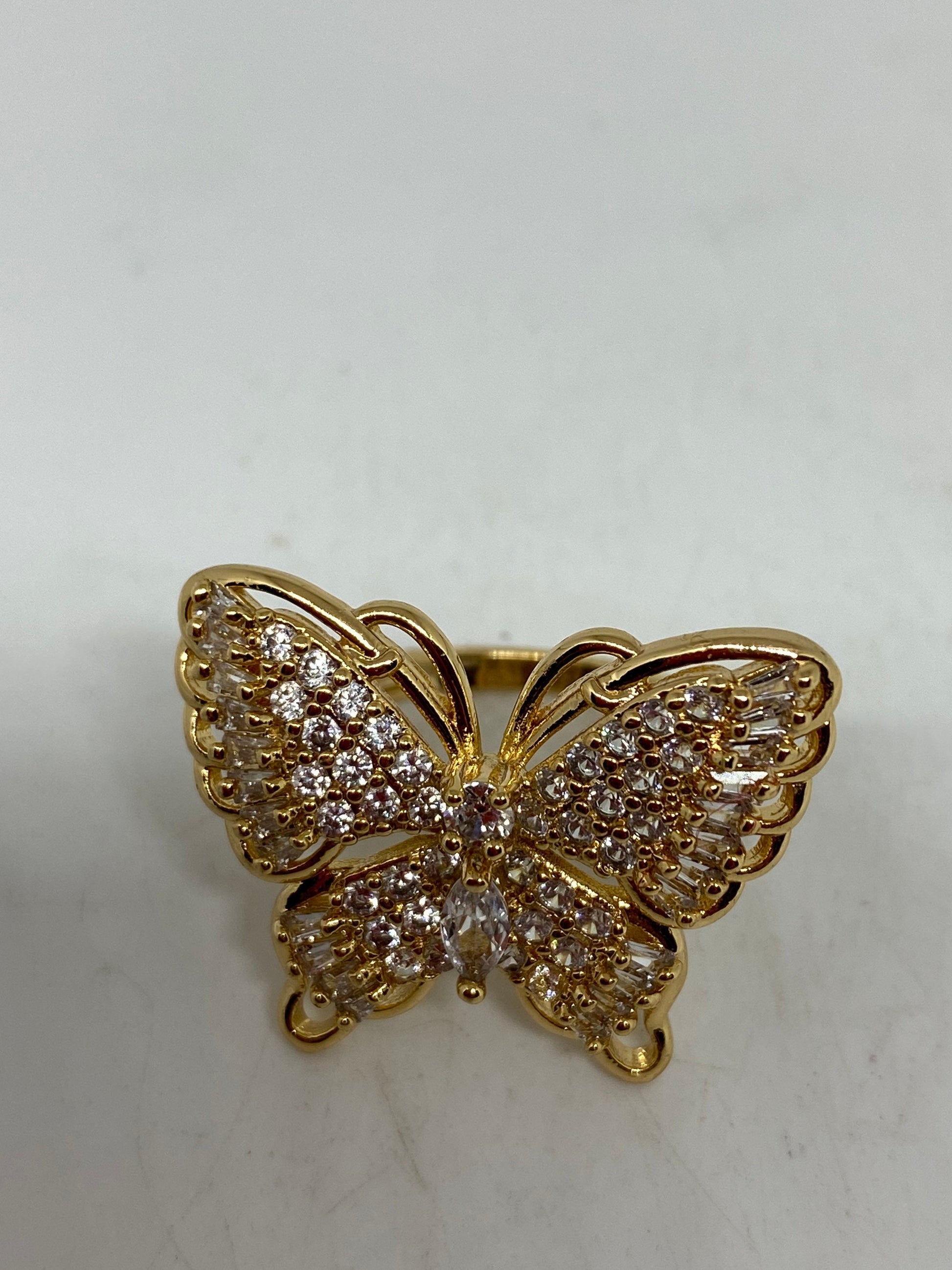 Vintage Butterfly Ring Gold filled Deco Cocktail