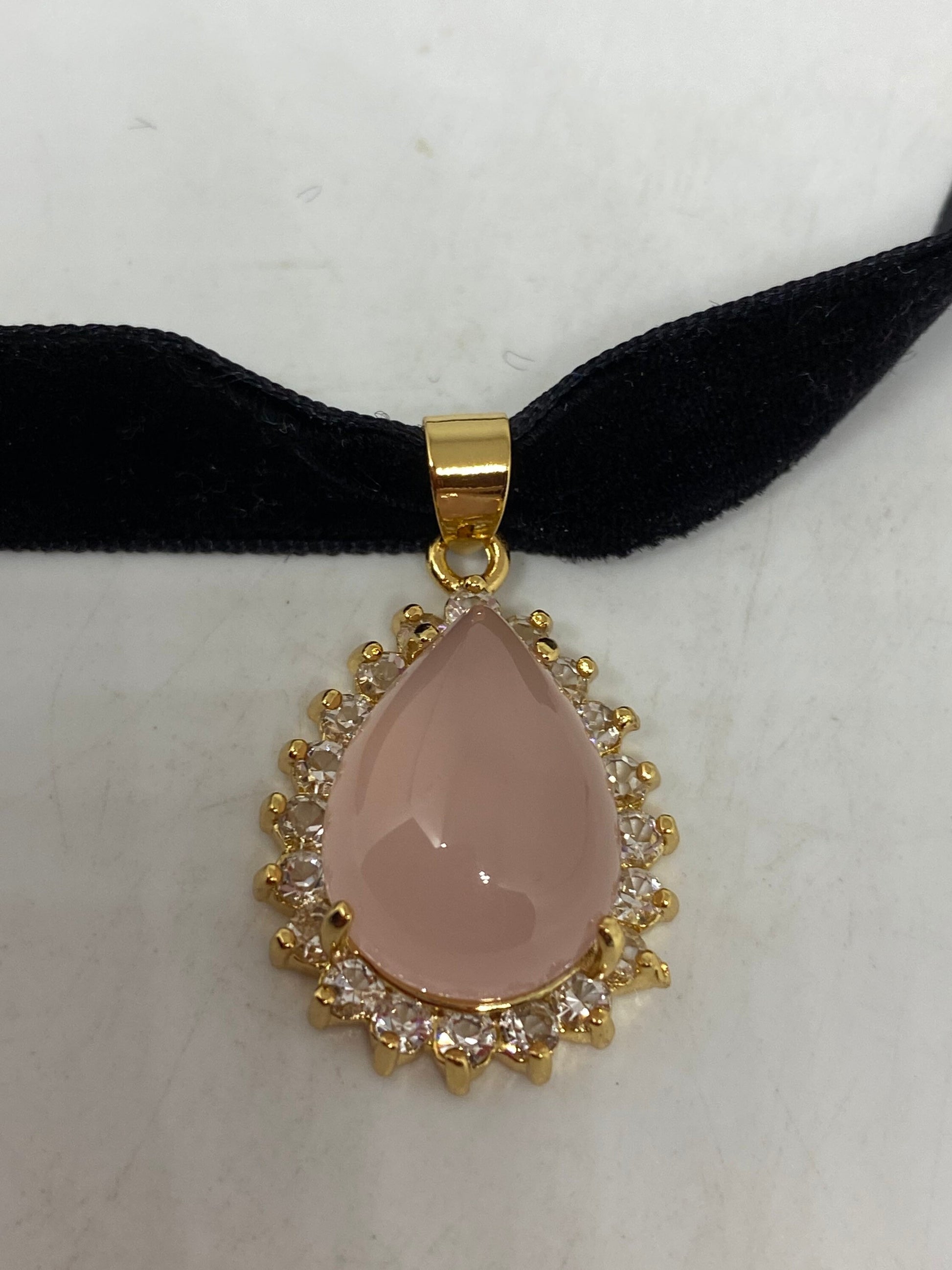 Vintage Rose Quartz Choker Gold finished Pendant Necklace