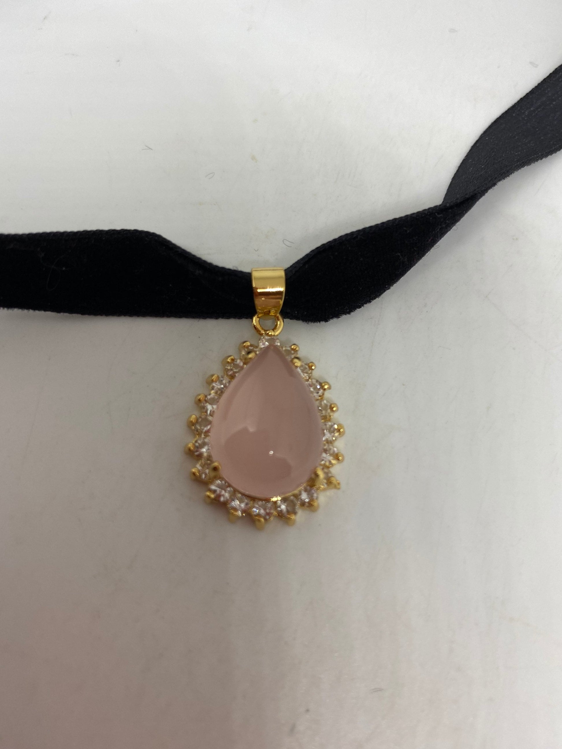 Vintage Rose Quartz Choker Gold finished Pendant Necklace