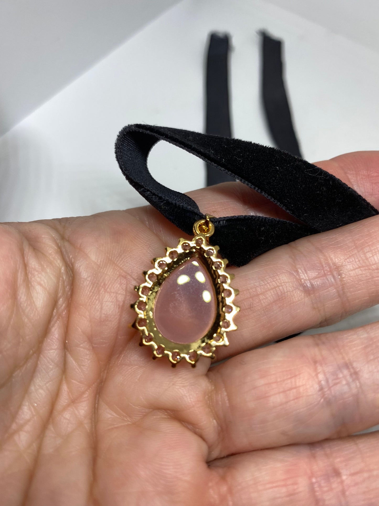 Vintage Rose Quartz Choker Gold finished Pendant Necklace
