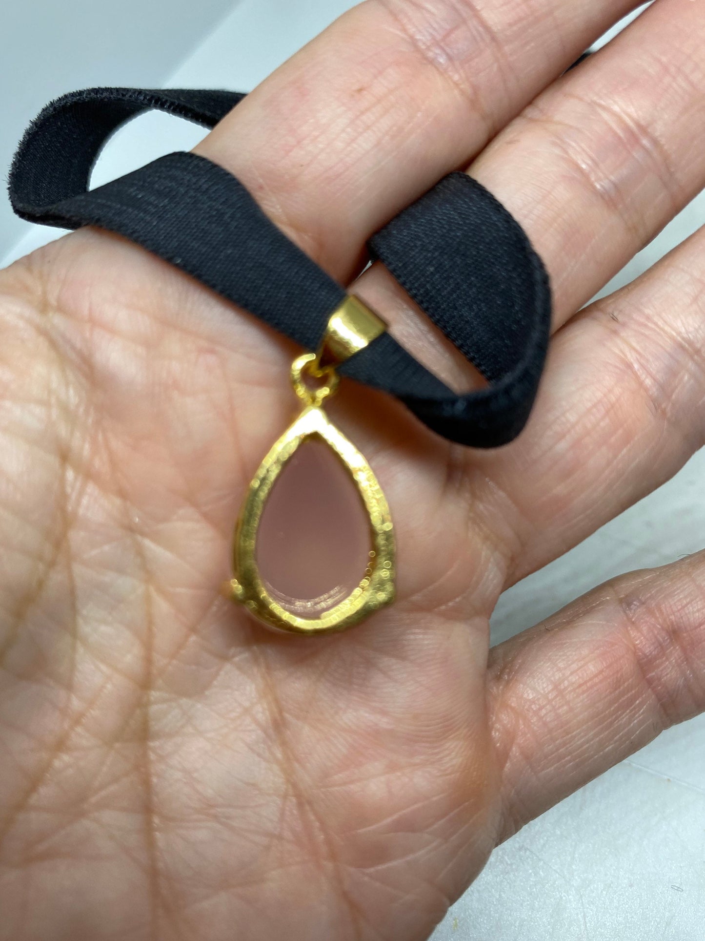Vintage Rose Quartz Choker Gold finished Pendant Necklace